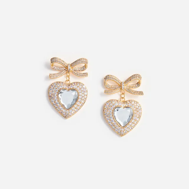 Self Portrait Jewellery Gold Bow Crystal Ohrringe Herz