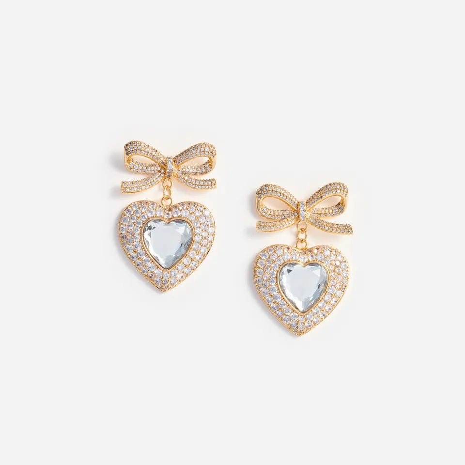 Self Portrait Jewellery Gold Bow Crystal Ohrringe Herz