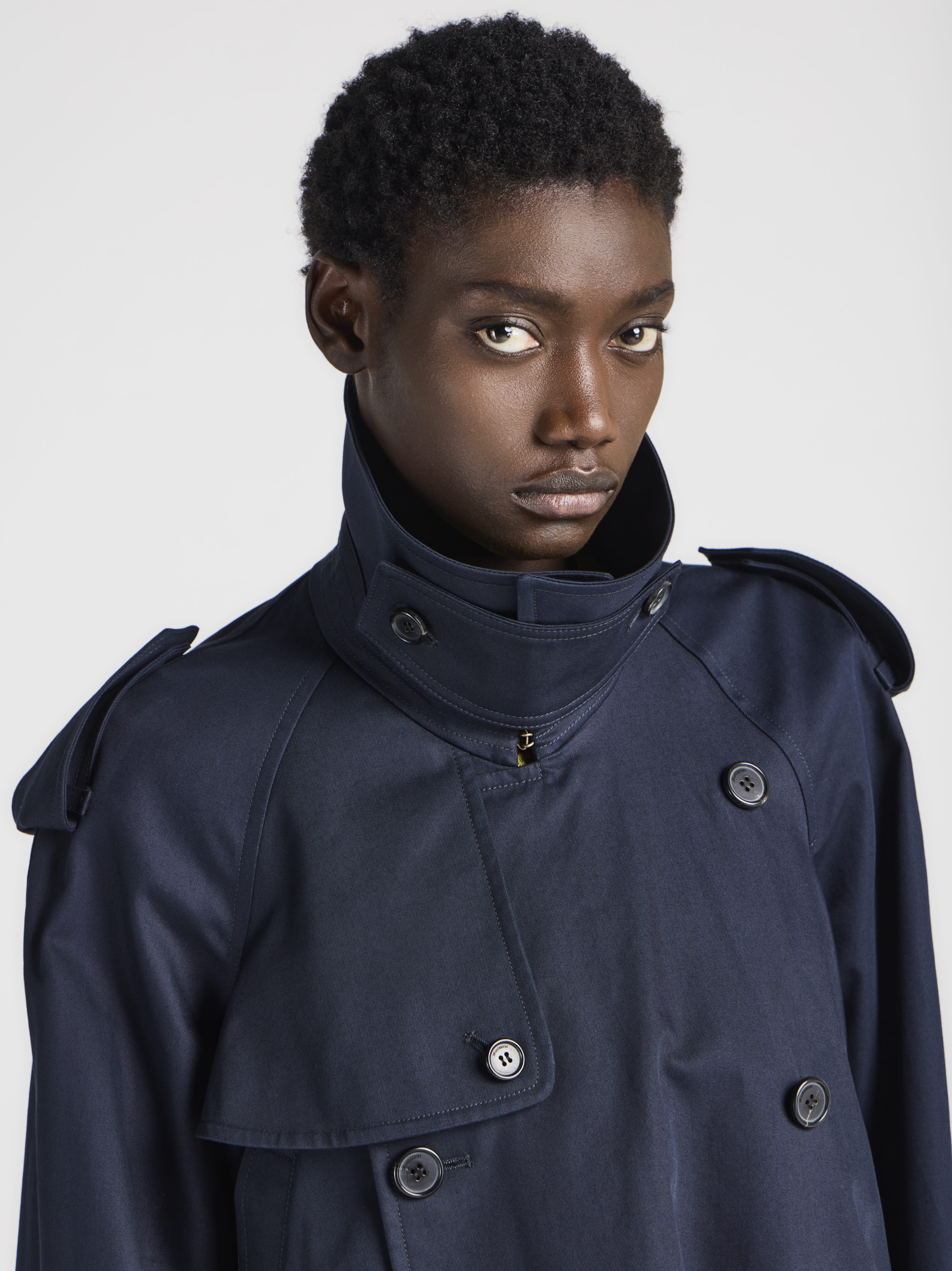 J.W.Anderson Cropped Trench Mantel Navy Baumwolle