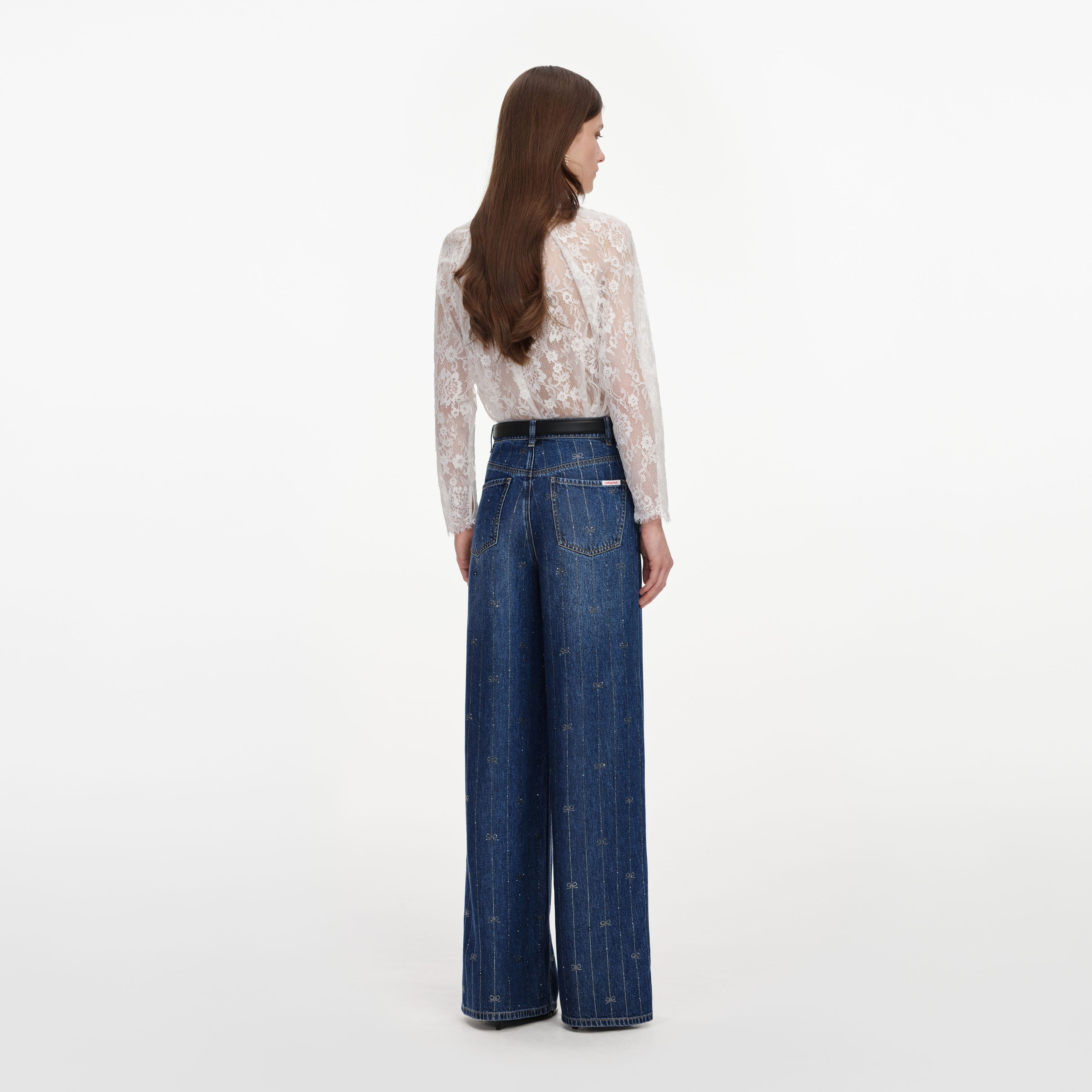 Self Portrait Jeans Denim blau Strass Streifen Gr. 26