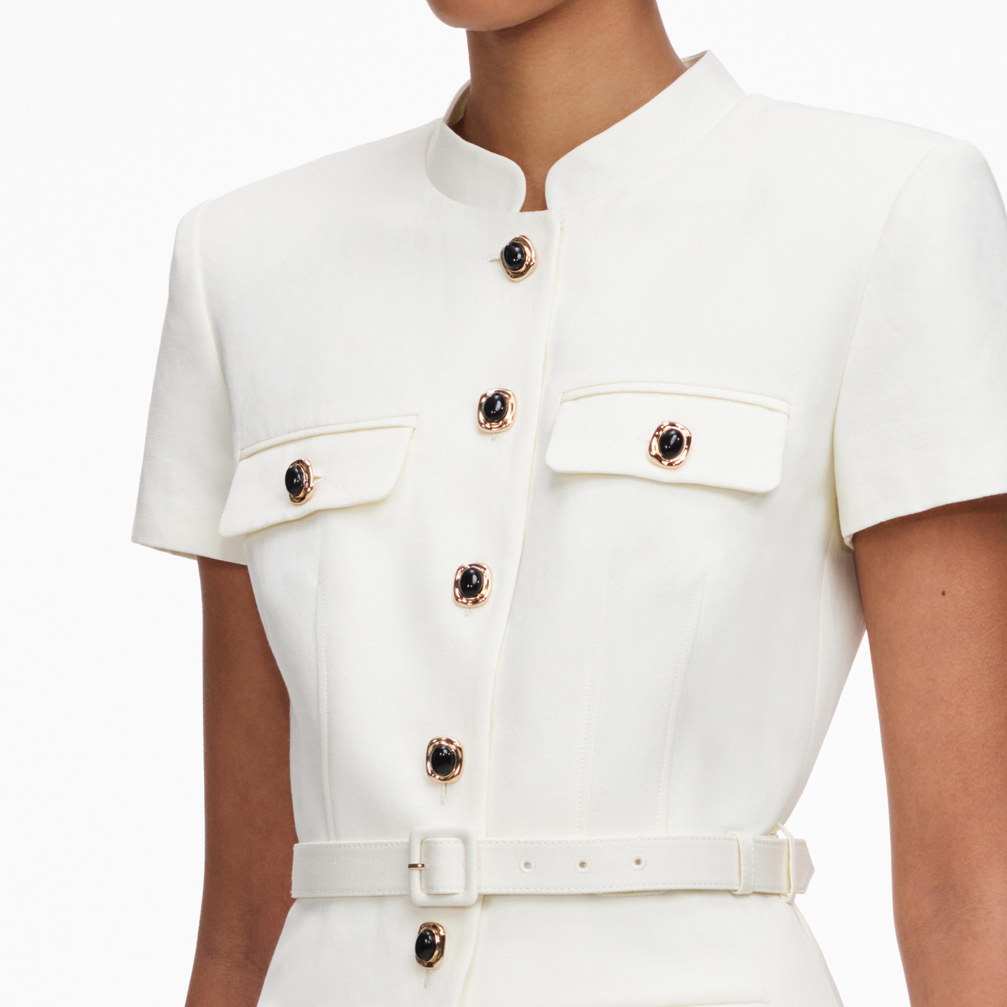 Self Portrait Creme Leinen Playsuit Peplum UK 6