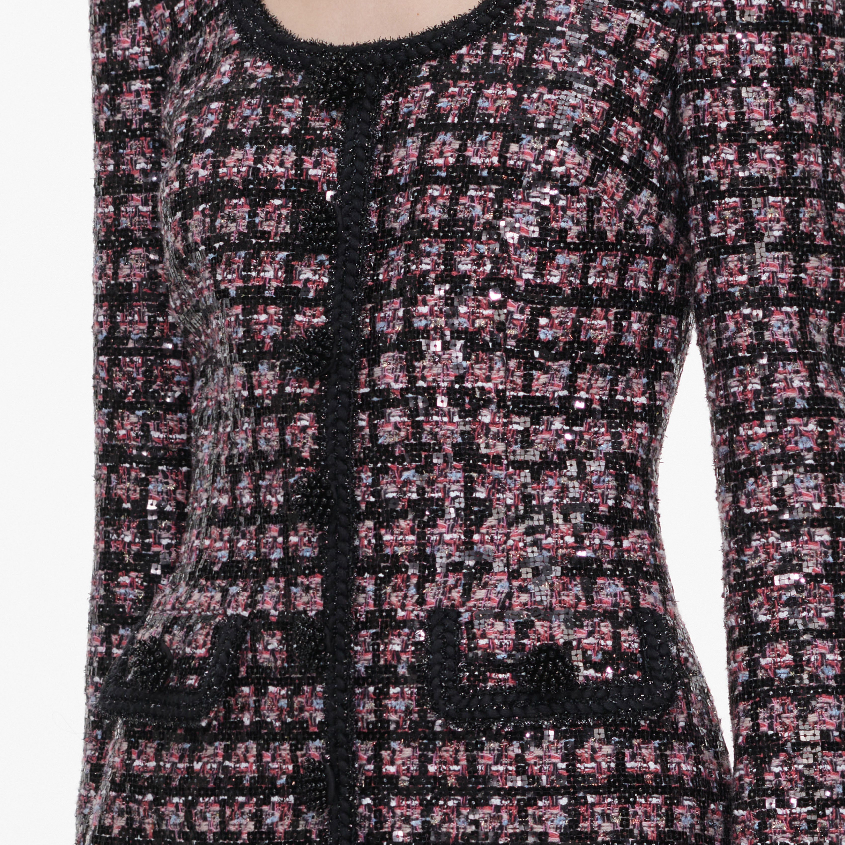Self Portrait Sequin Boucle Minikleid Rosa Schwarz