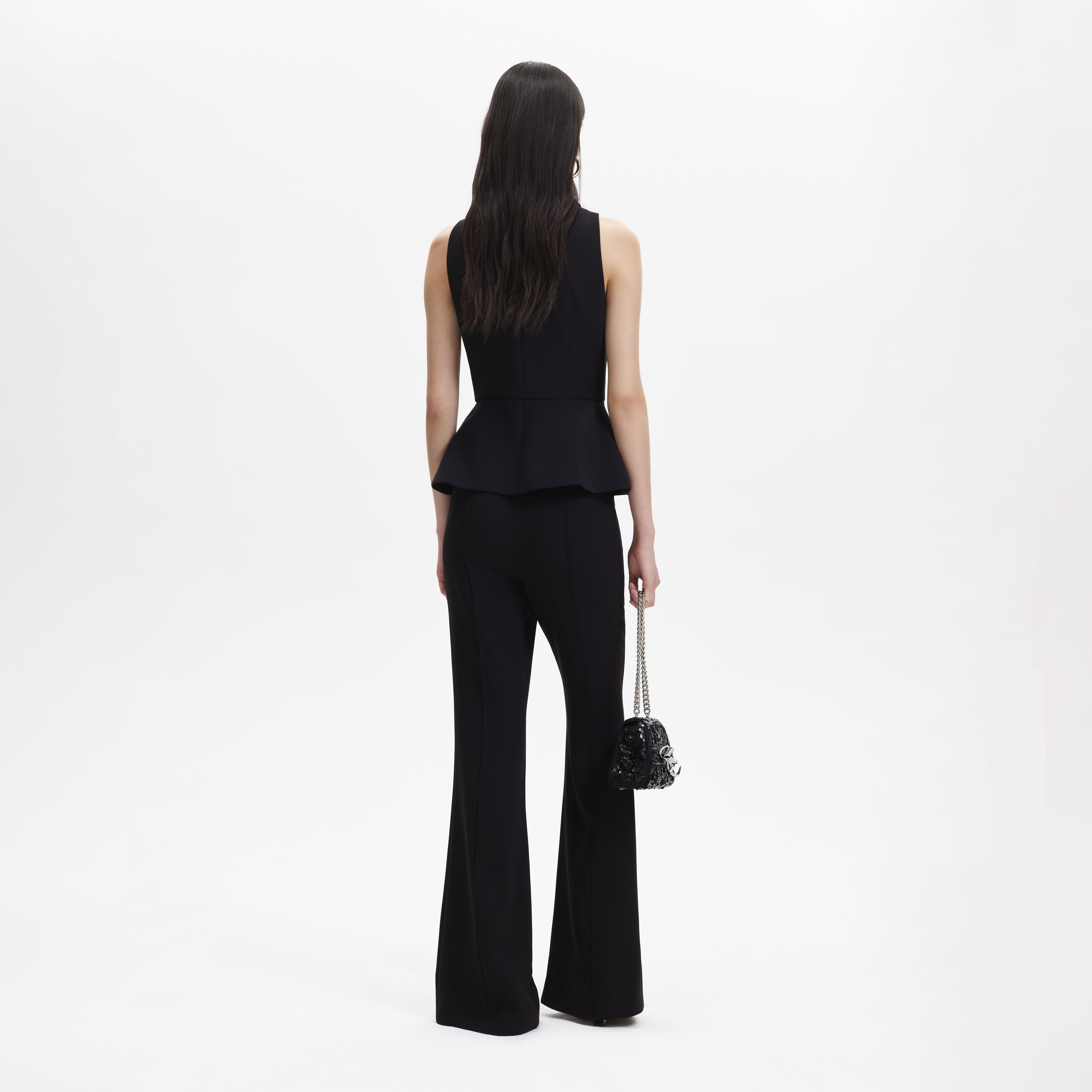 Self-Portrait Black Tailored Jumpsuit Schwarz Crepe Kragen