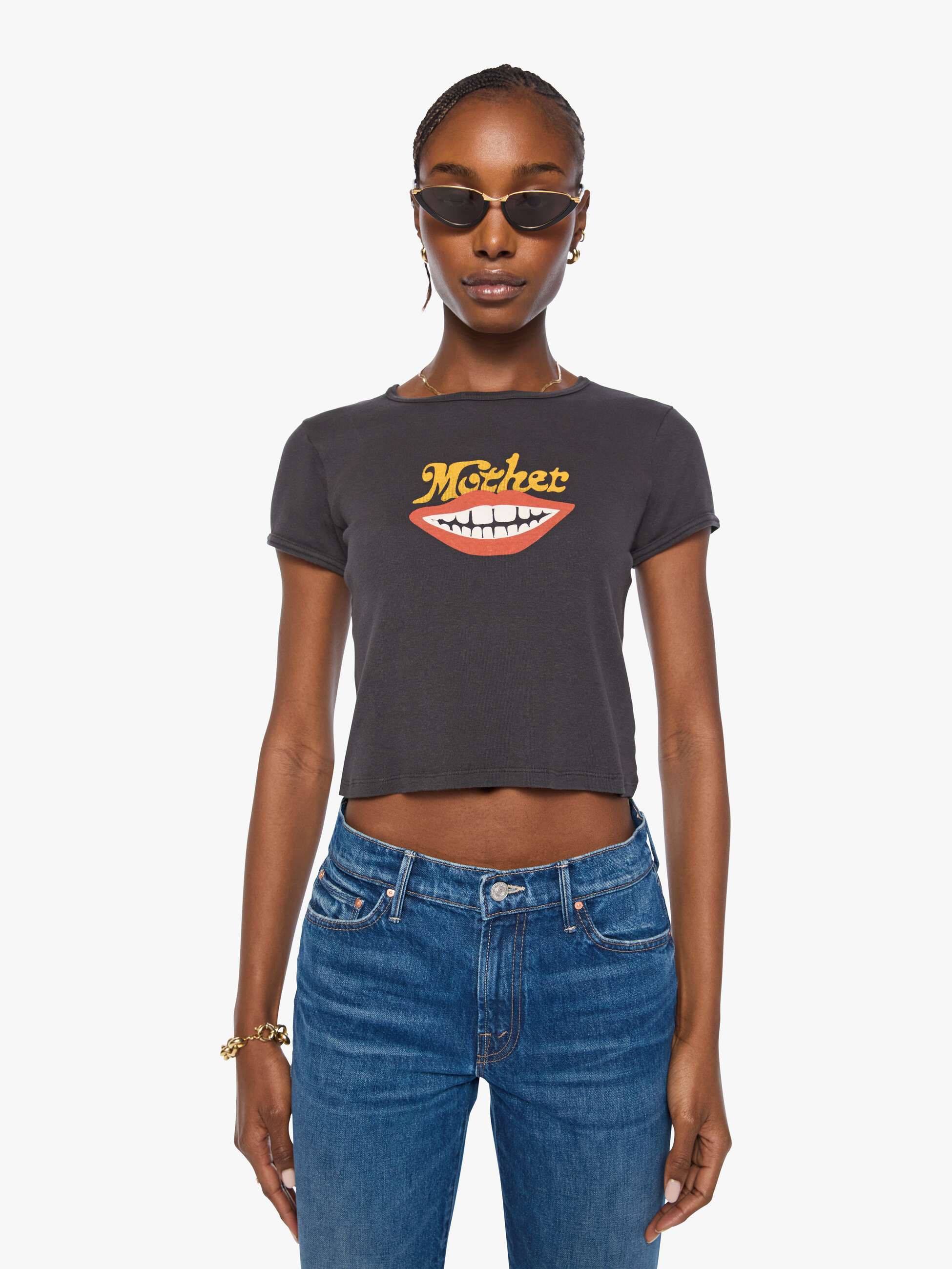 Mother The Itty Bitty Ringer T-Shirt MOTHER Mouth Schwarz