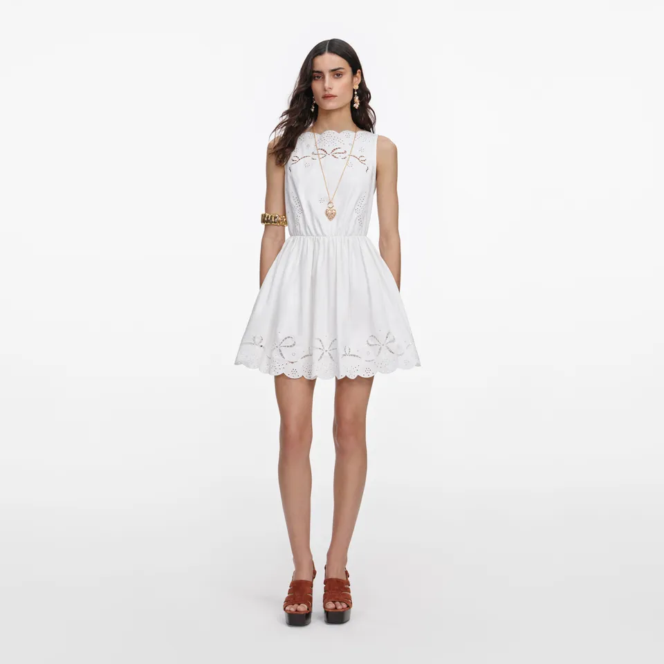Self Portrait Dresses White Cotton Mini Kleid weiß bestickt