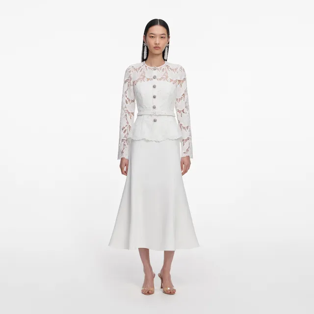 Self-Portrait Lace Crepe Midi Kleid weiss Spitze