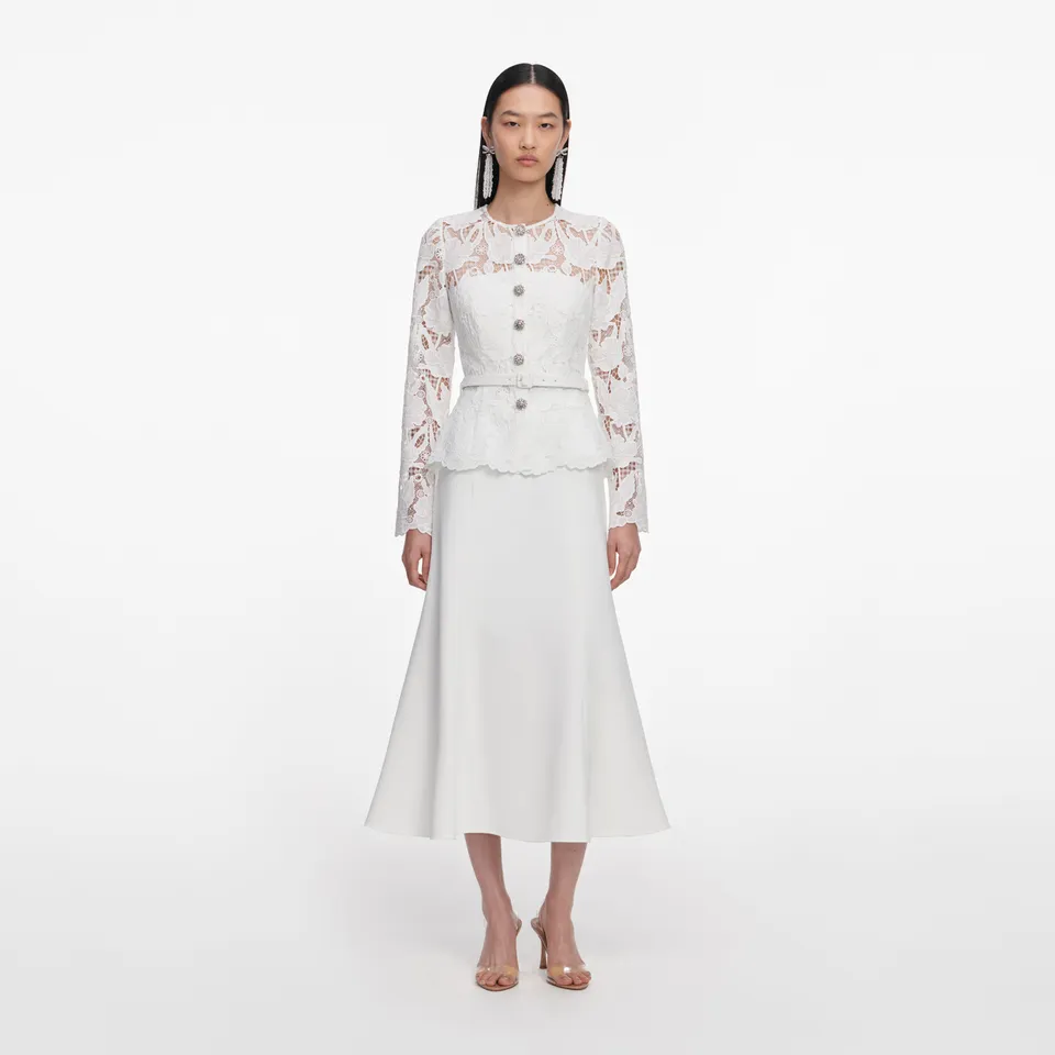 Self-Portrait Lace Crepe Midi Kleid weiss Spitze