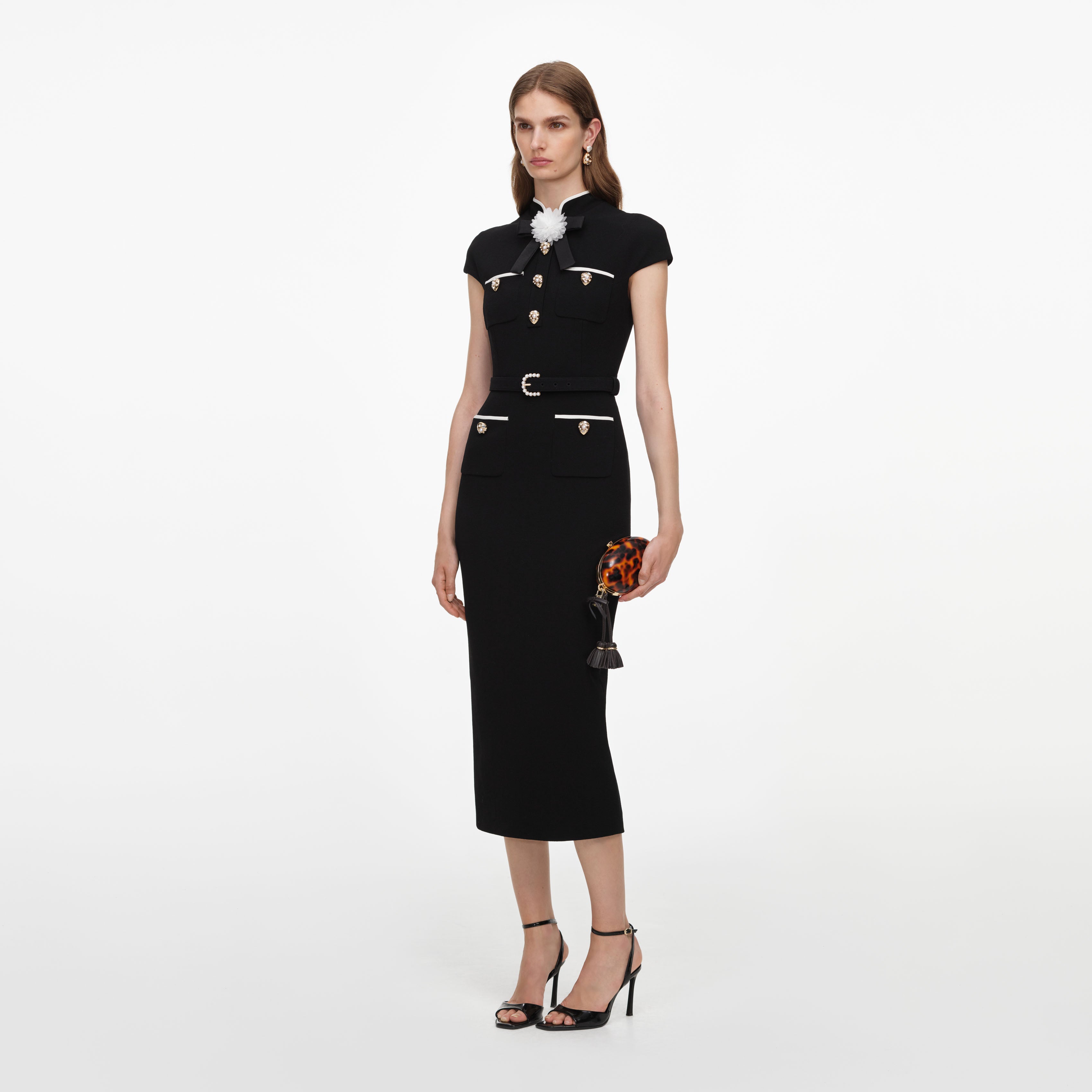 Self Portrait Dresses Black Wool Crepe Midi Kleid Schwarz