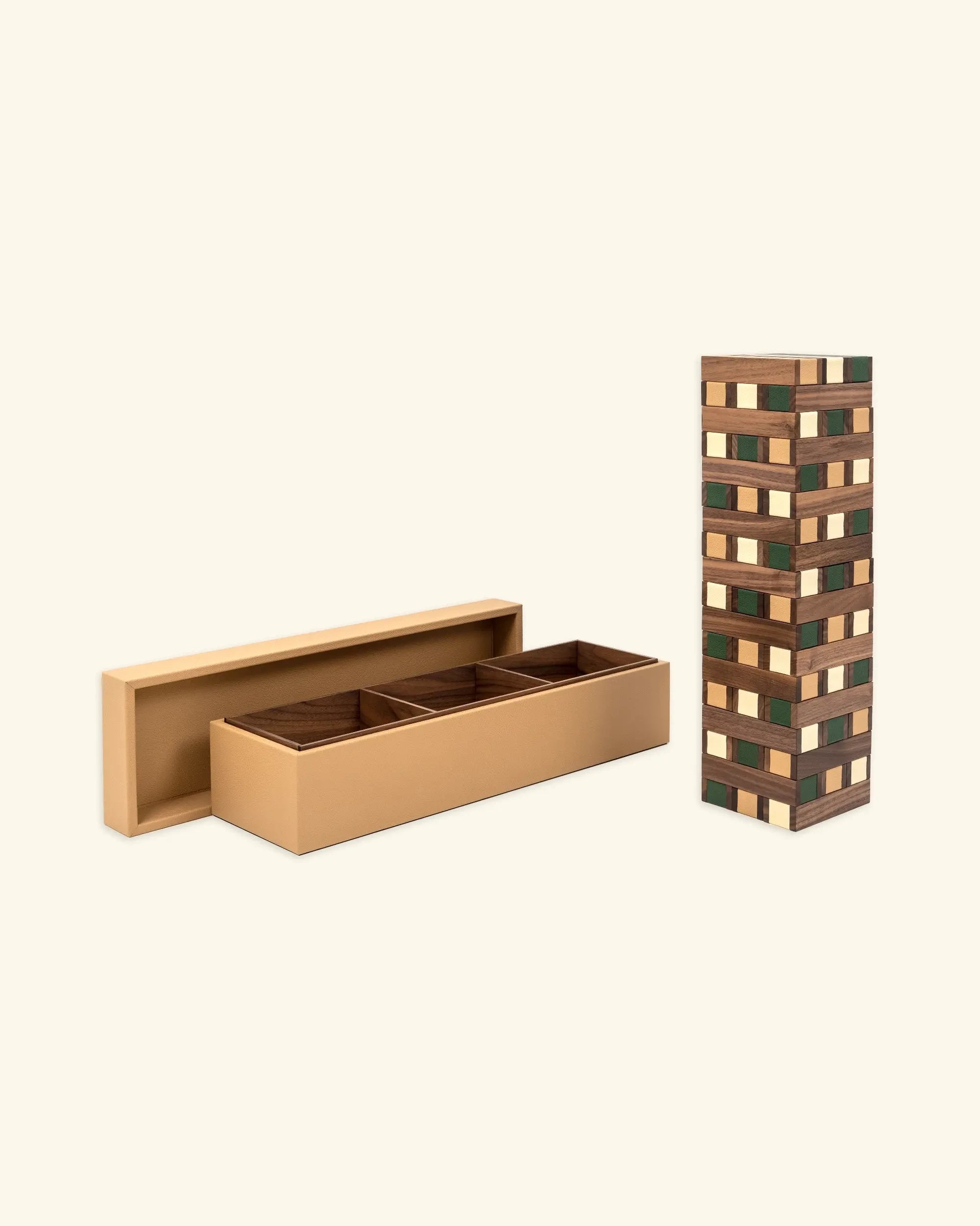 Drôle De Monsieur Jenga Gesellschaftsspiel Walnuss Leder 54 Teile