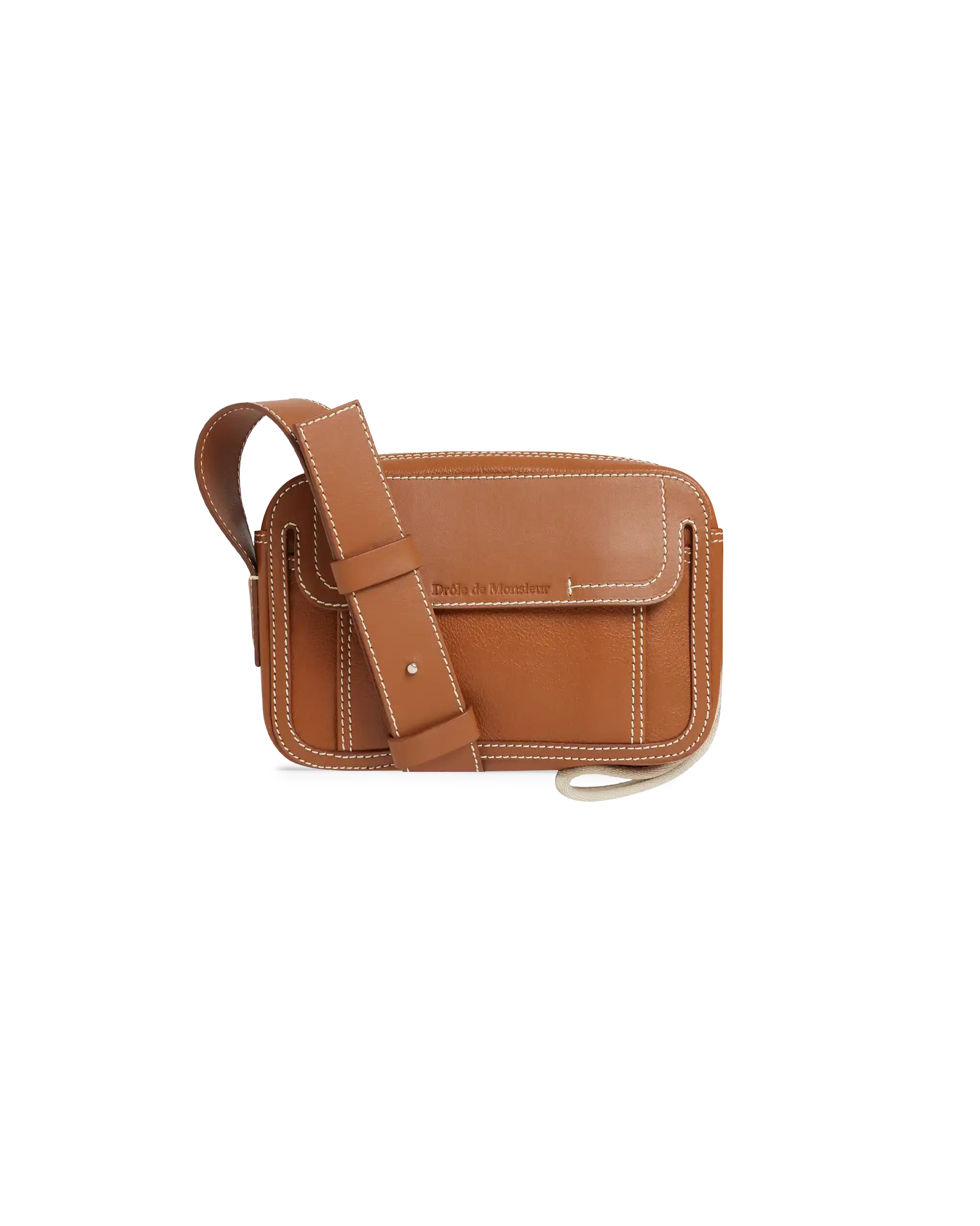 Drôle De Monsieur Sacoche Surpiquée Tasche Cognac Leder