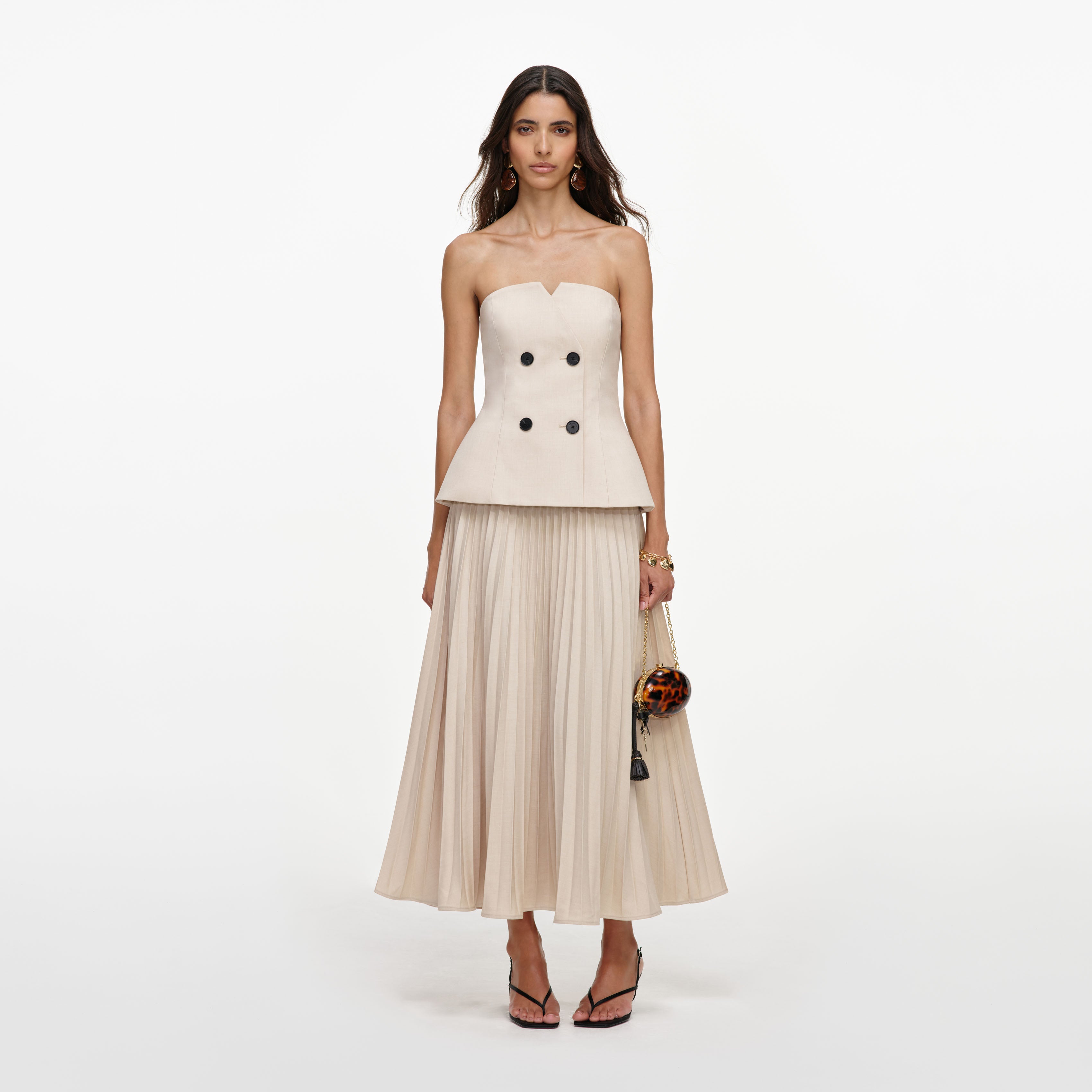 Self Portrait Dresses Beige Bandeau Midi Kleid beige plissiert