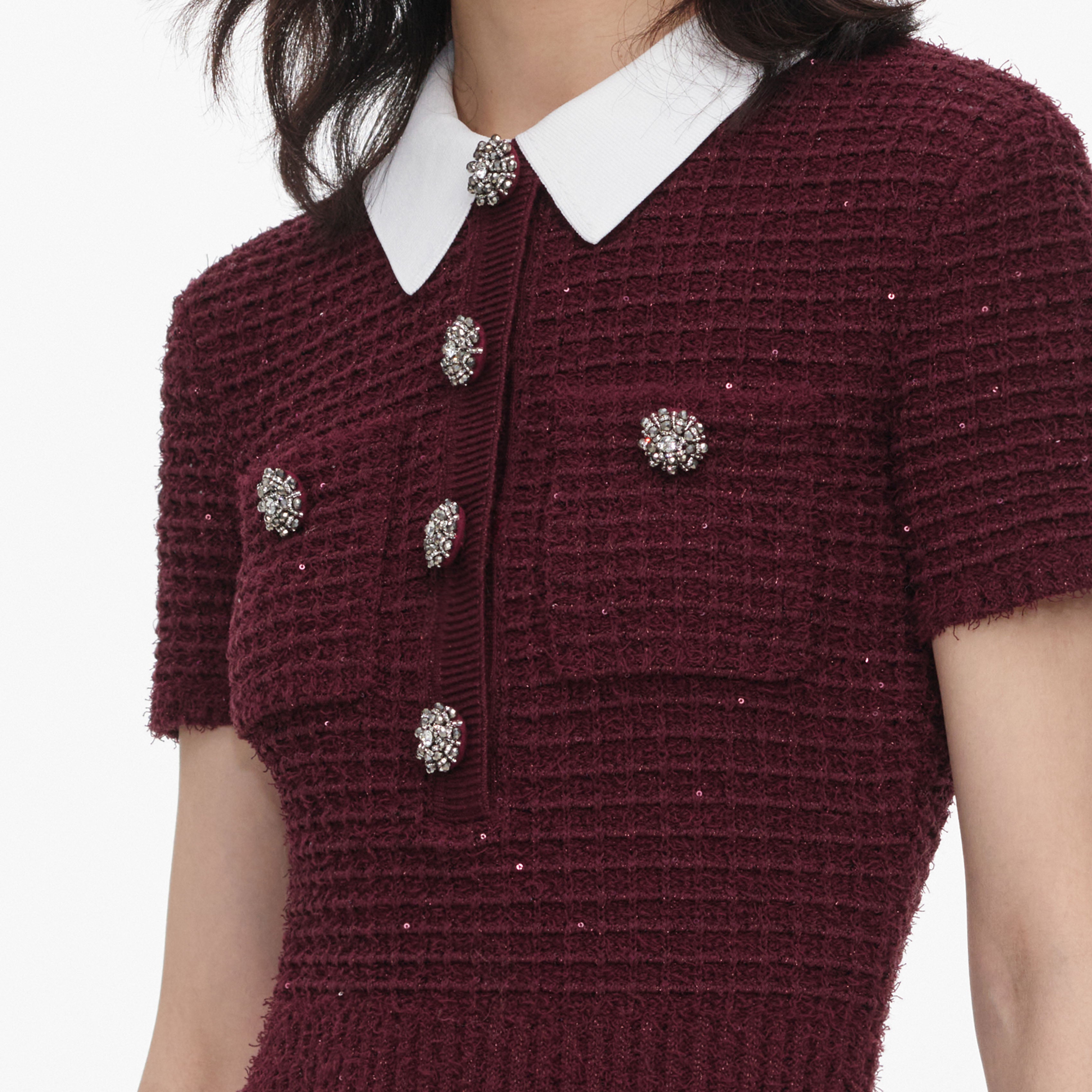 Self Portrait Burgundy Textured Midikleid Bordeaux Waffelstrick