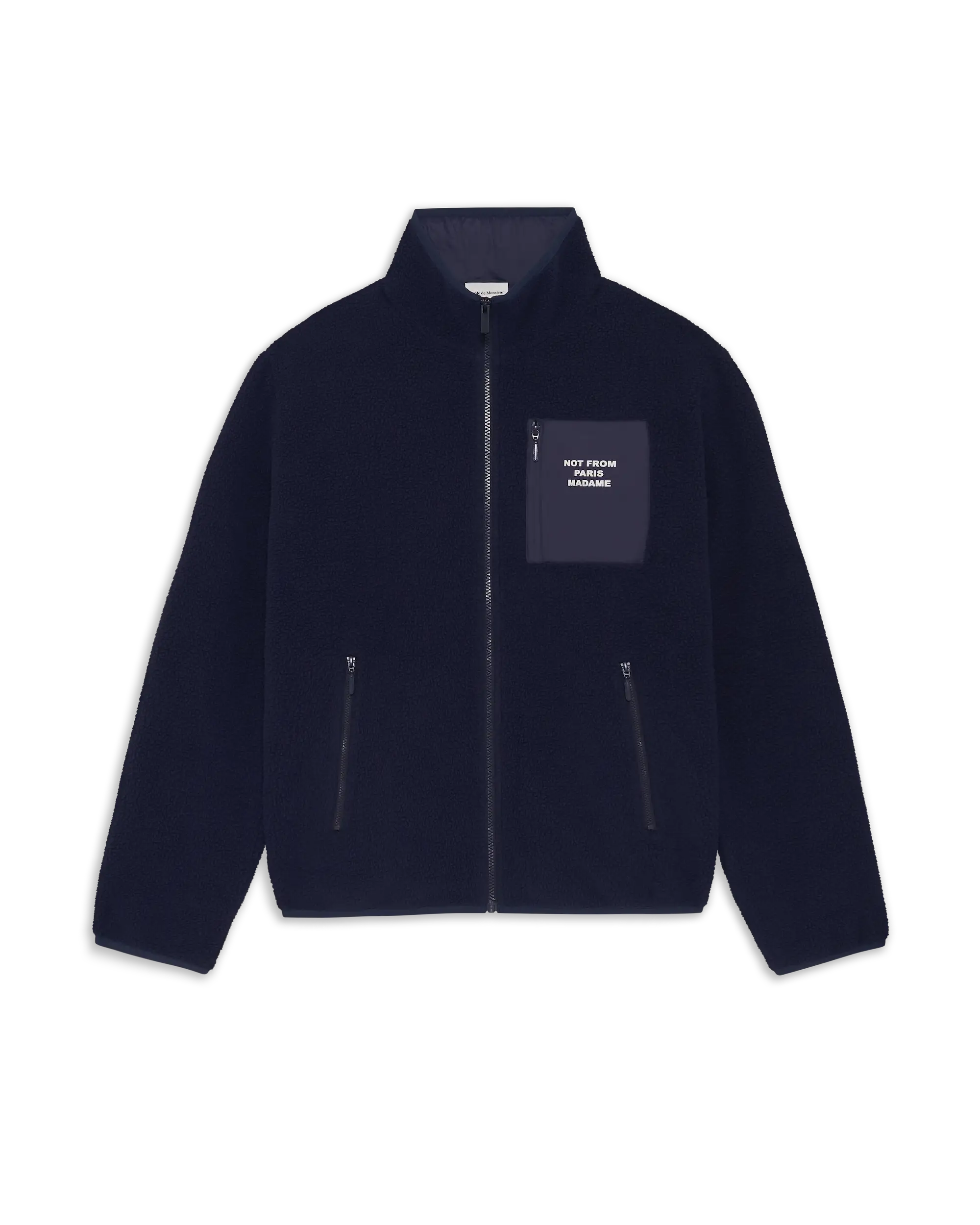 Drôle De Monsieur Slogan Zipped Sherpa Jacke Navy Polyester