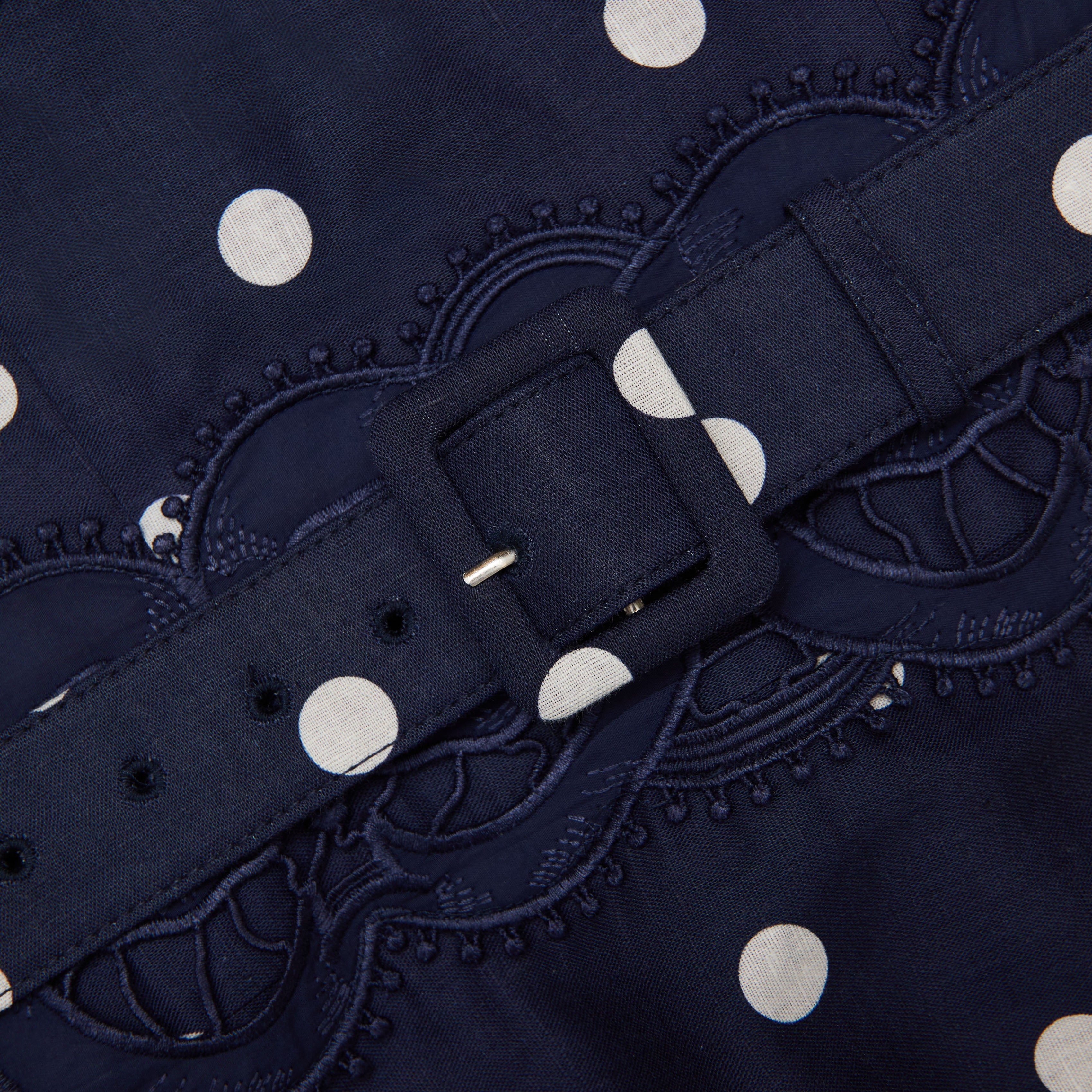 Self Portrait Polka Dot Leinen Midikleid navy UK 8