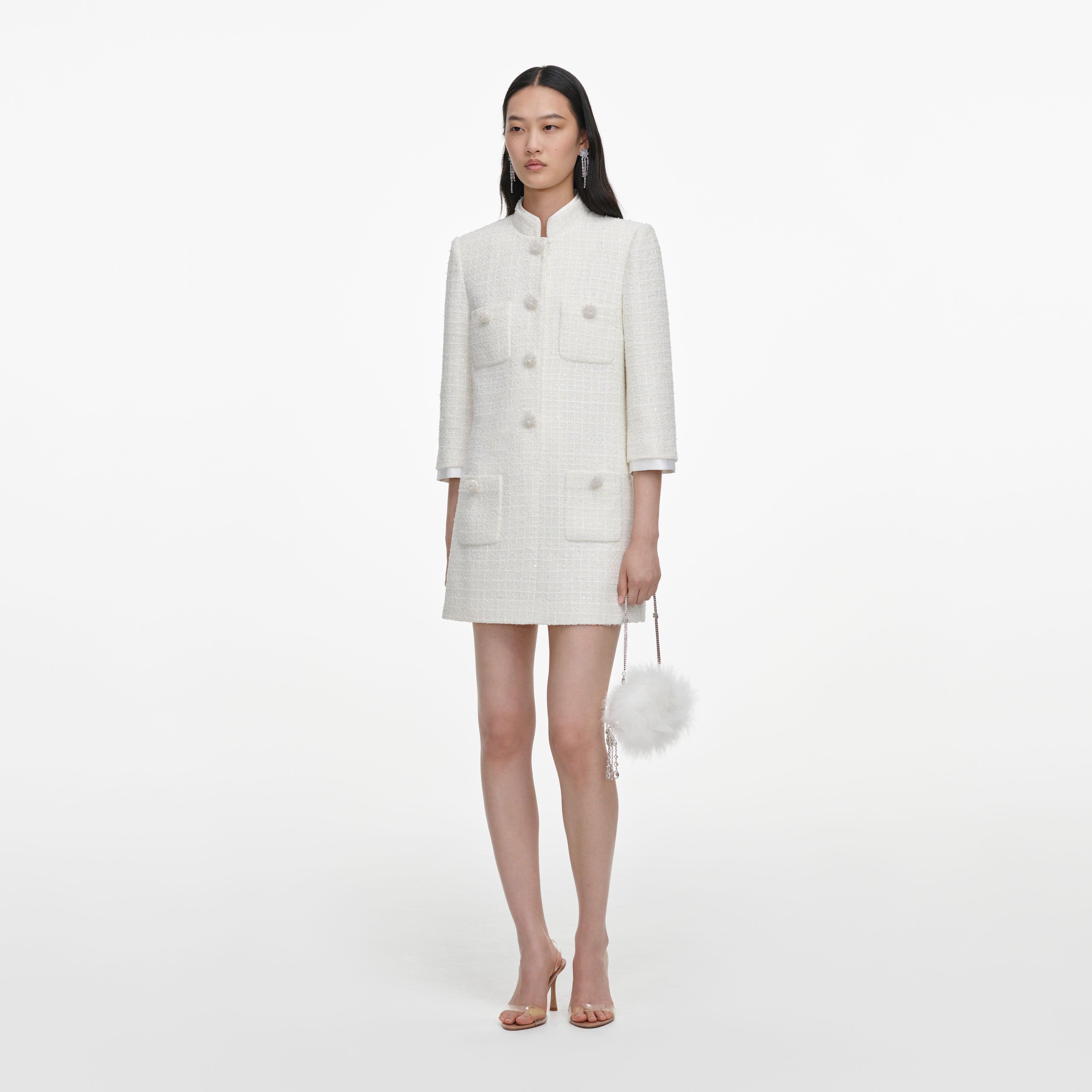 Self Portrait Boucle Minikleid Creme Taschen Gr. UK 8