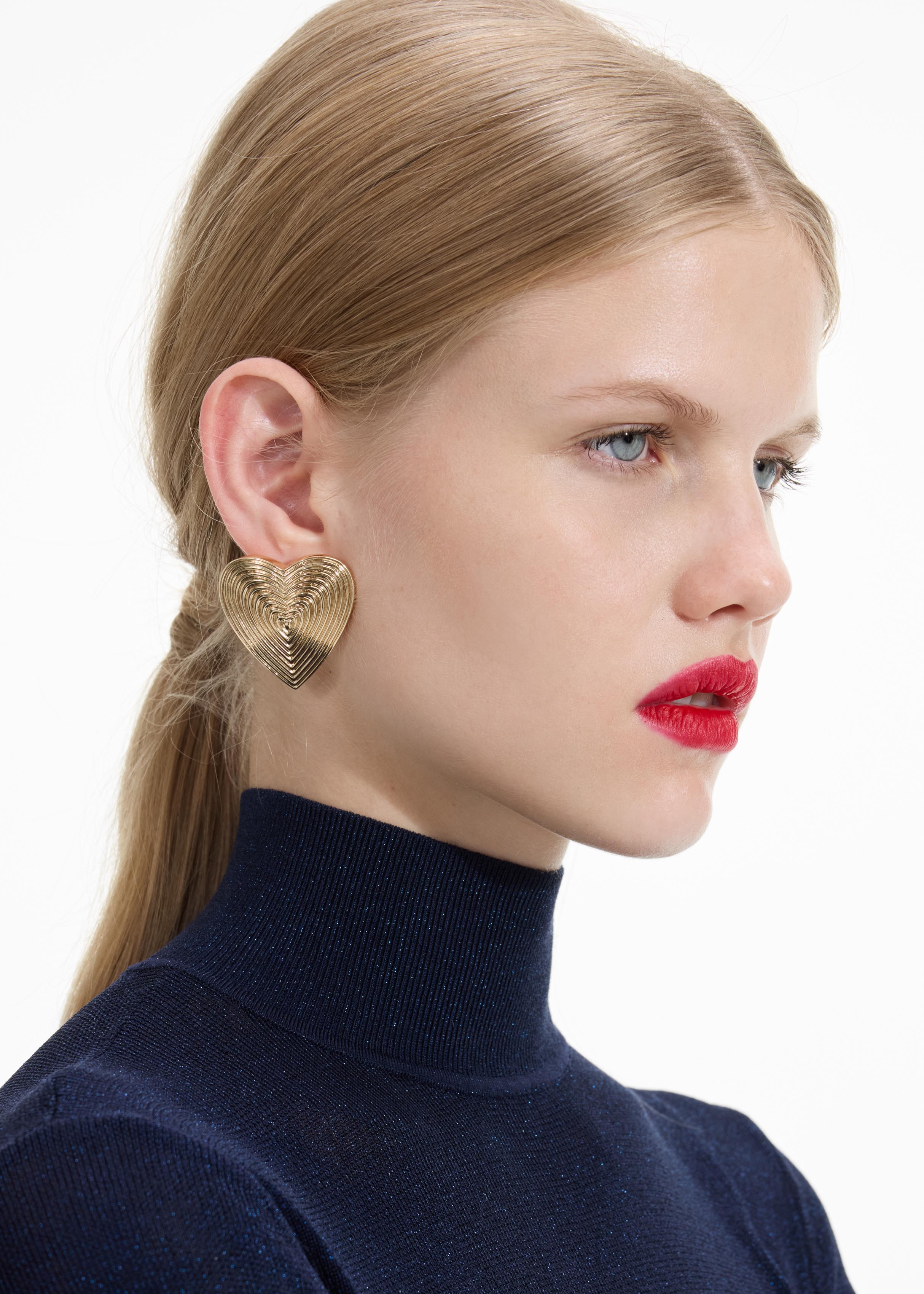 Self Portrait Gold Heart Ridged Earrings Ohrringe Gold One Size