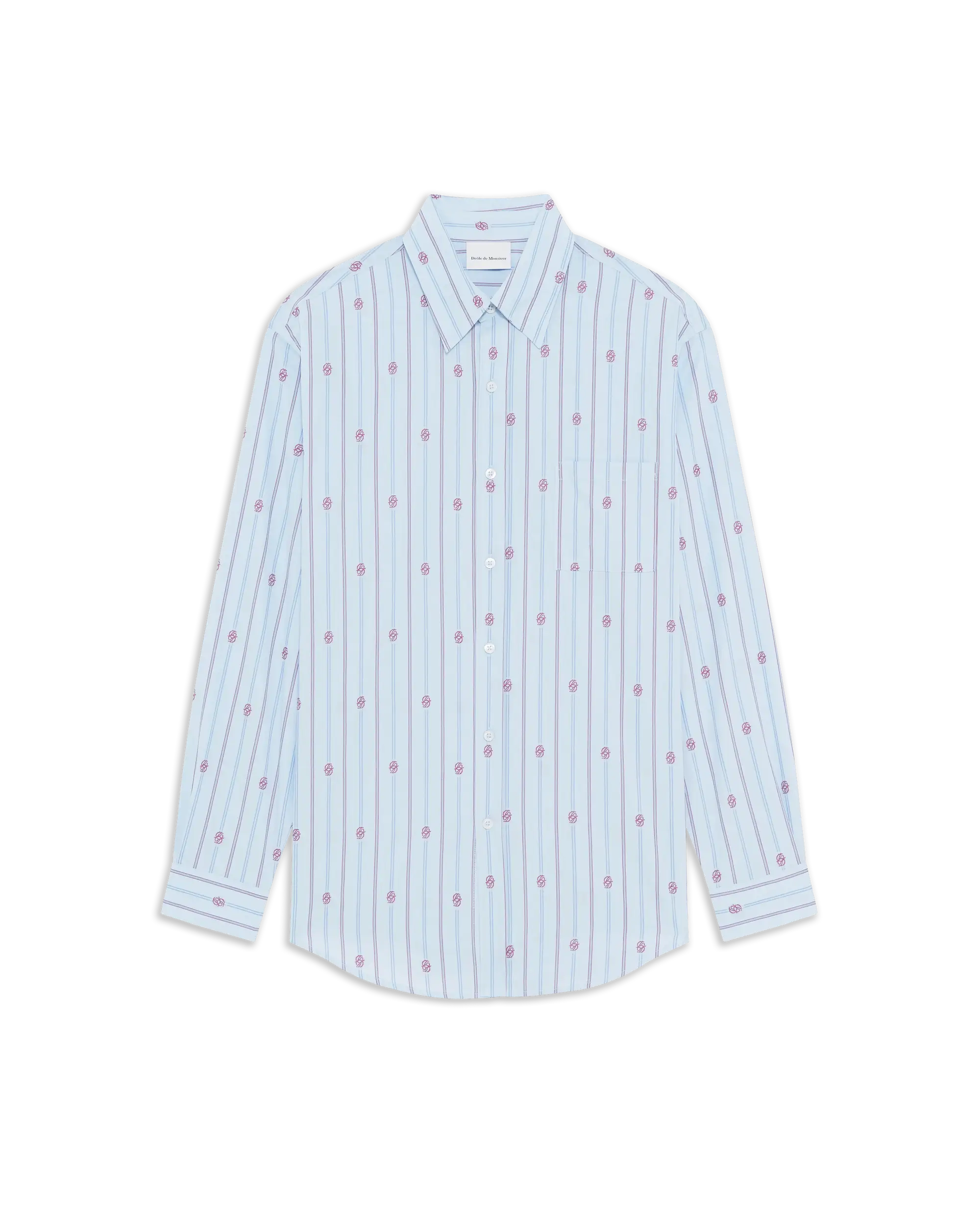 Drôle De Monsieur Striped Monogram Hemd Blau Baumwolle