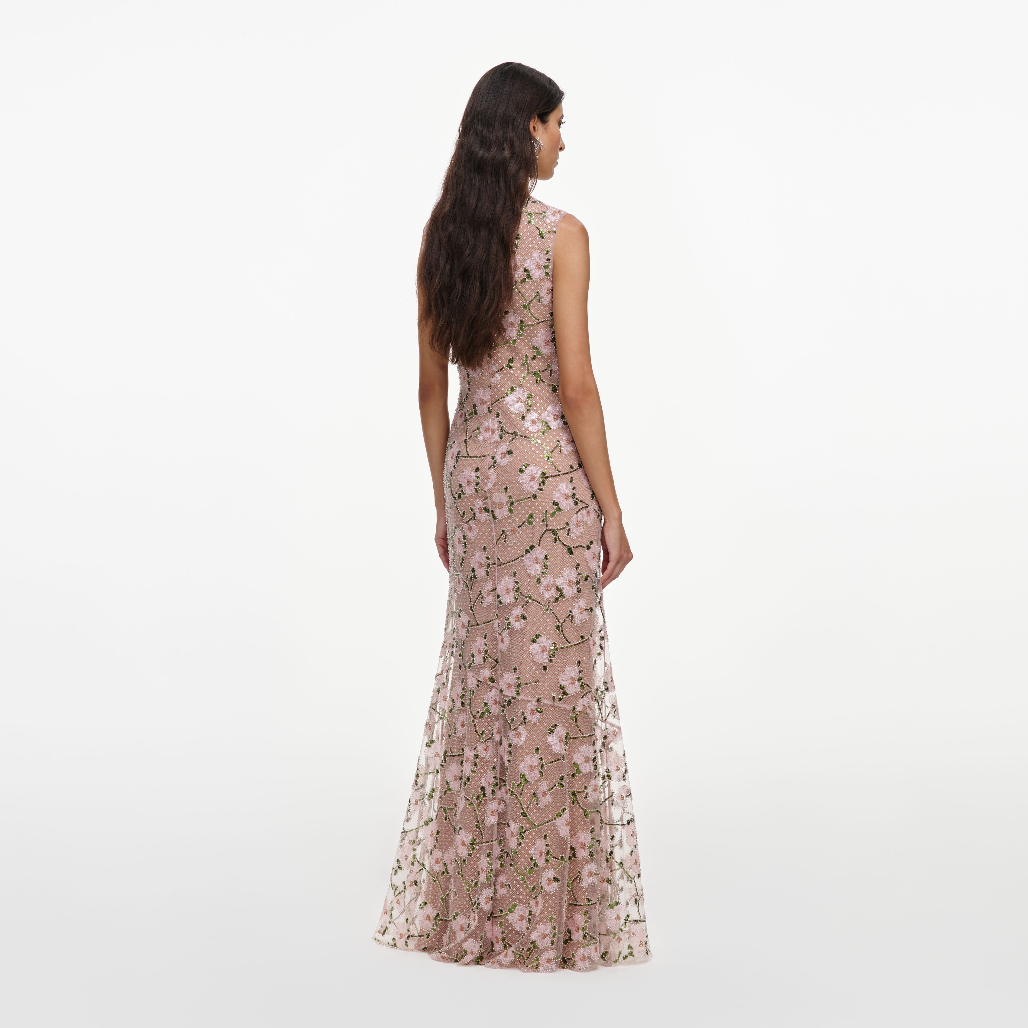 Self Portrait Pink Rhinestone Sequin Maxikleid Pink UK 8