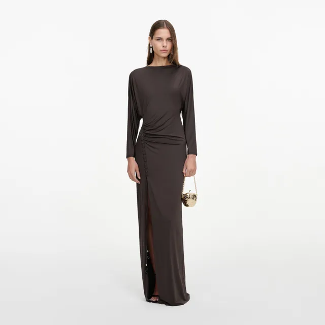 Self Portrait Brown Jersey Open Back Maxi Dress braun