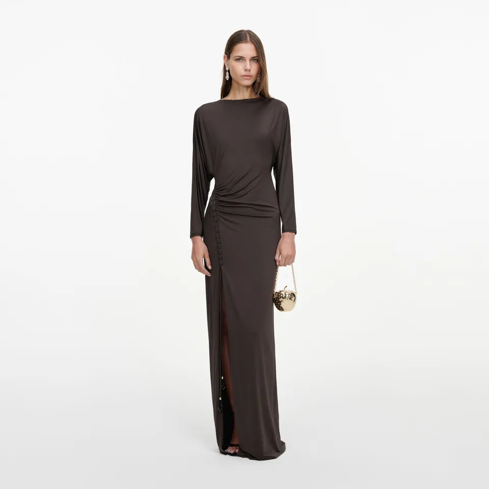 Self Portrait Brown Jersey Open Back Maxi Dress braun