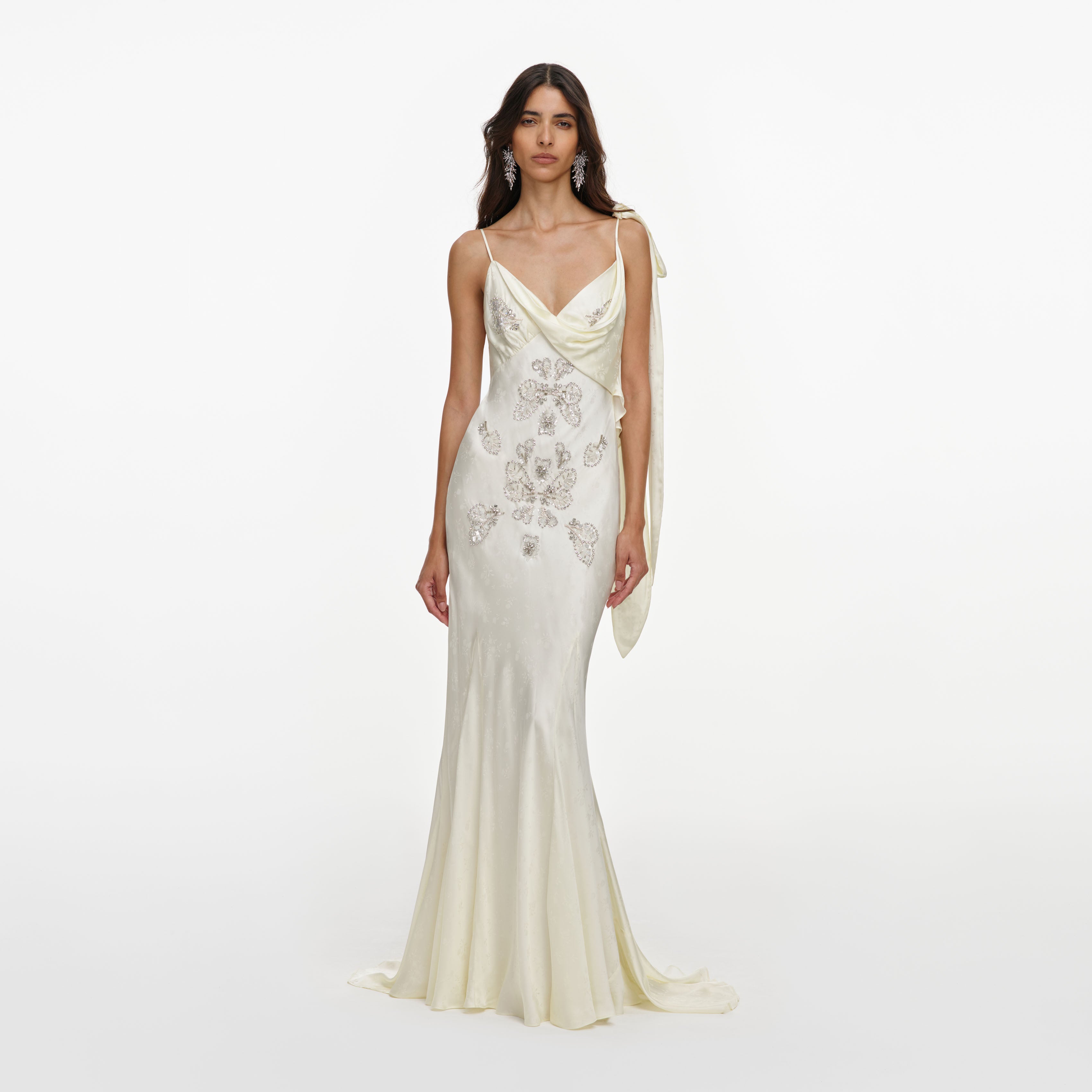 Self Portrait Cream Embellished Floral Maxikleid Creme Satin