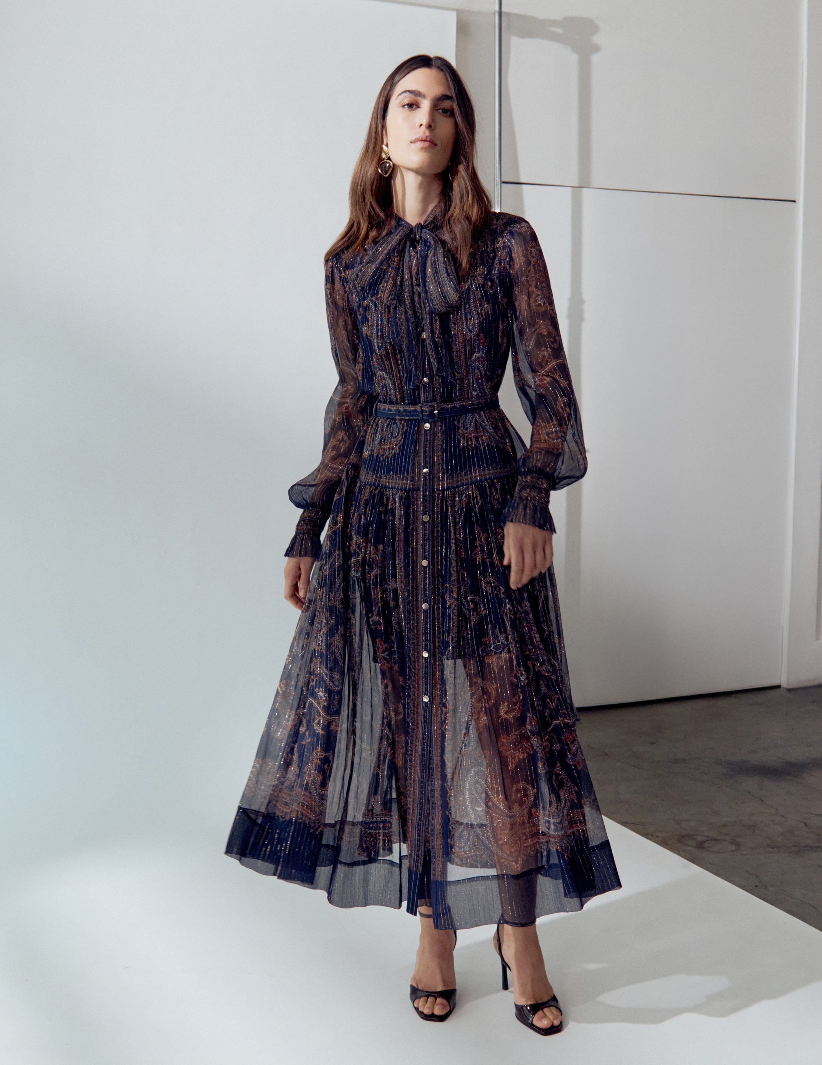 Self Portrait Navy Printed Georgette Midi Kleid UK 8 Blau