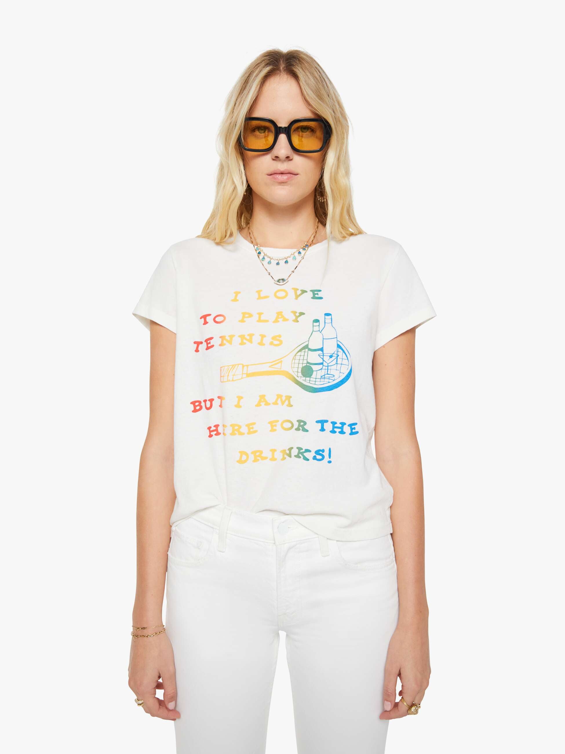 Mother The Boxy Goodie Goodie T-Shirt Weiss Tennis Baumwolle