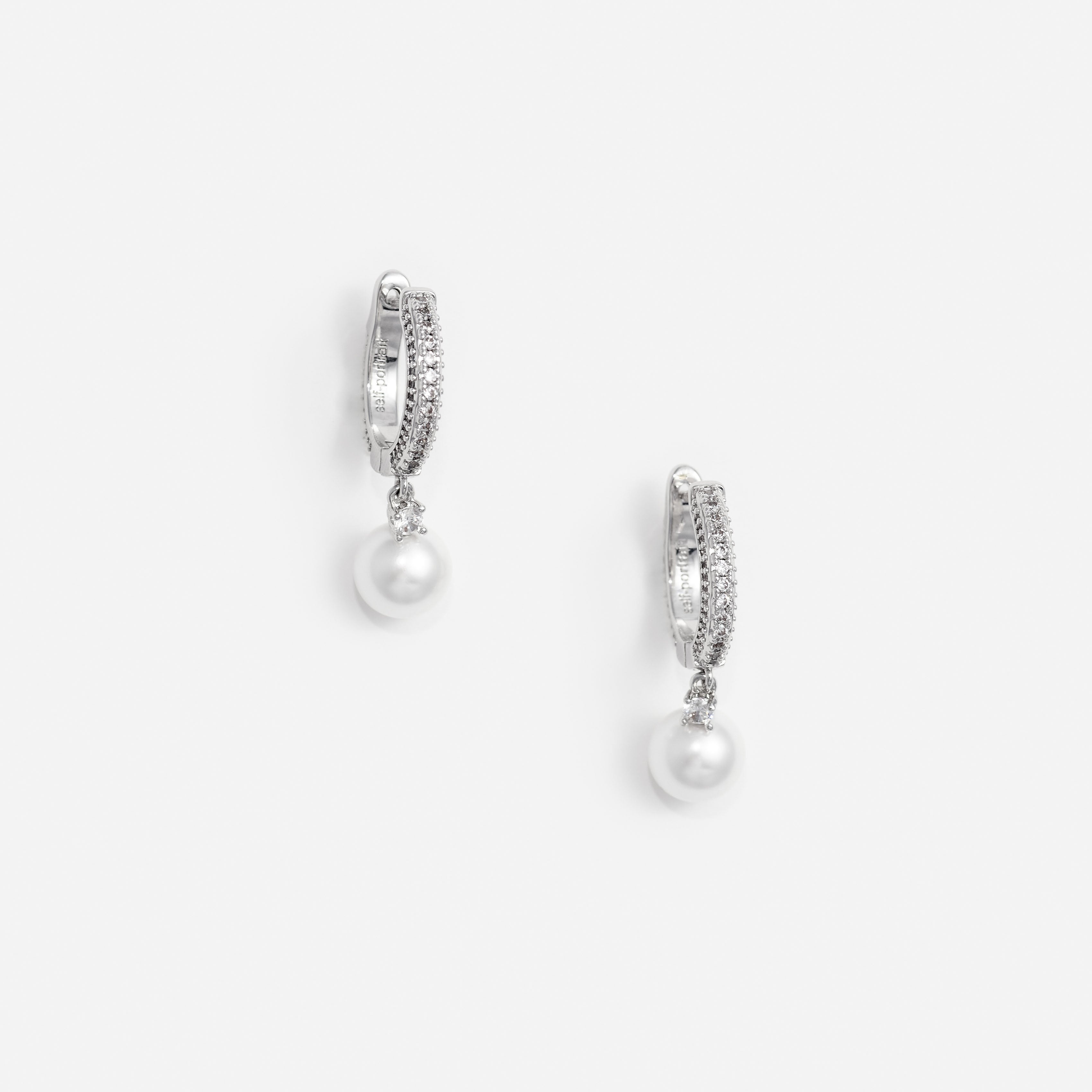 Self Portrait Jewellery Crystal Pearl Drop Hoop Ohrringe Silber One Size