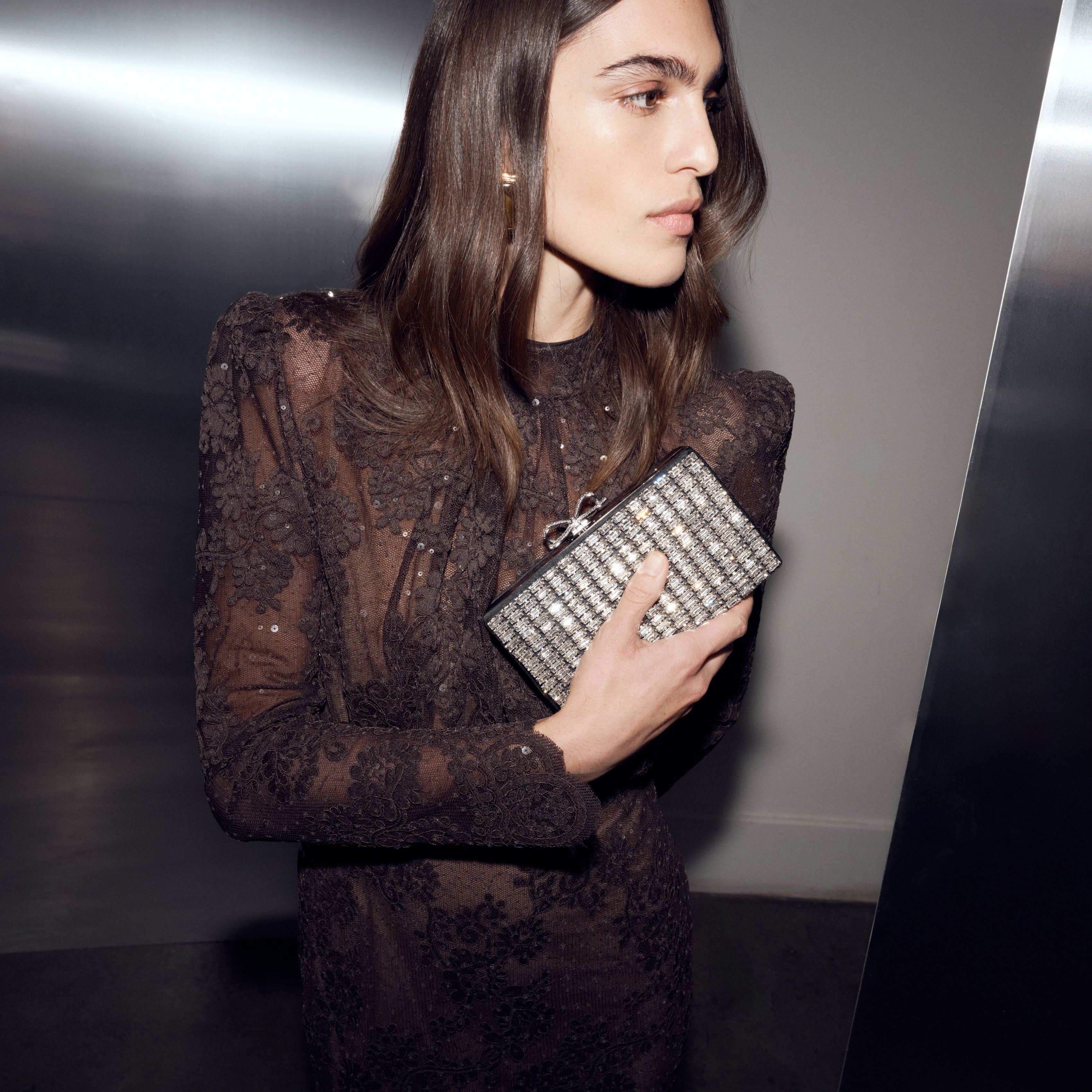 Self Portrait Silver Chainmail Clutch Silber Mini