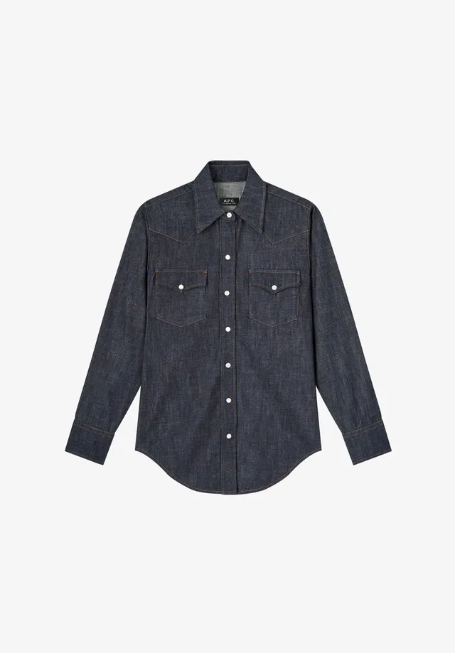 A.P.C. Western Hemd 38 Baumwolle Blau Perlmuttdruckknöpfe