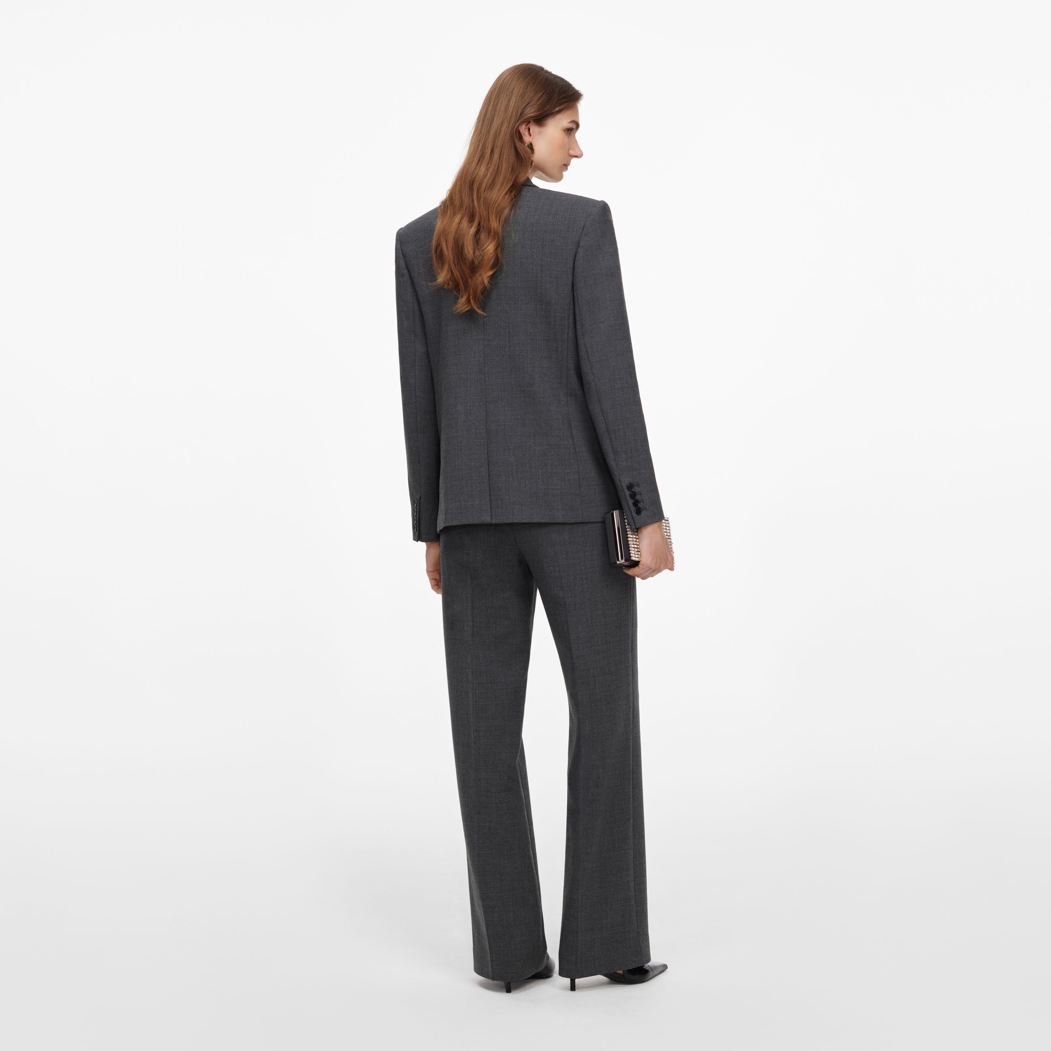 Self-Portrait Tailored Trousers grau Wolle High Waist