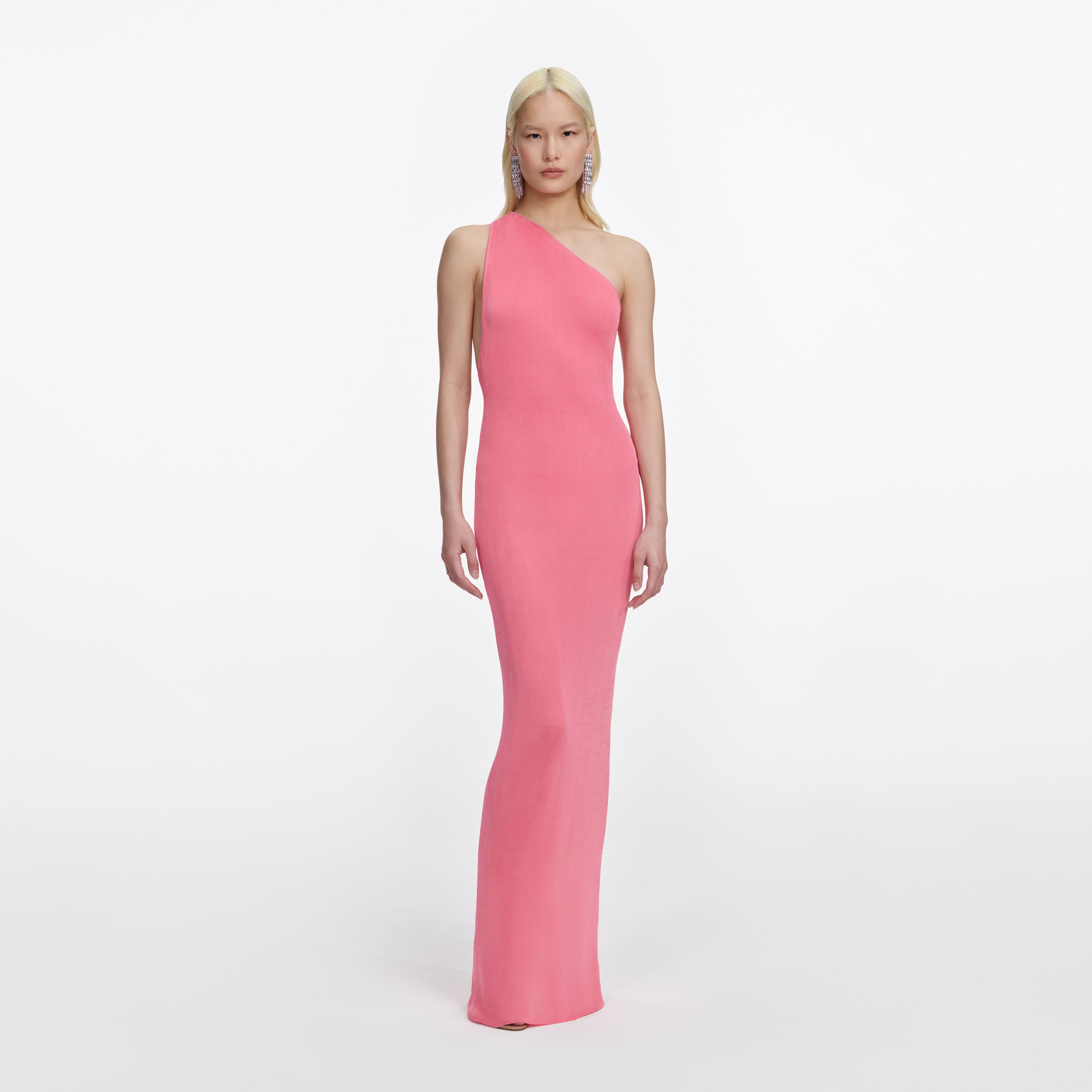 Self Portrait One Shoulder Maxikleid Pink Viskose rückenfrei