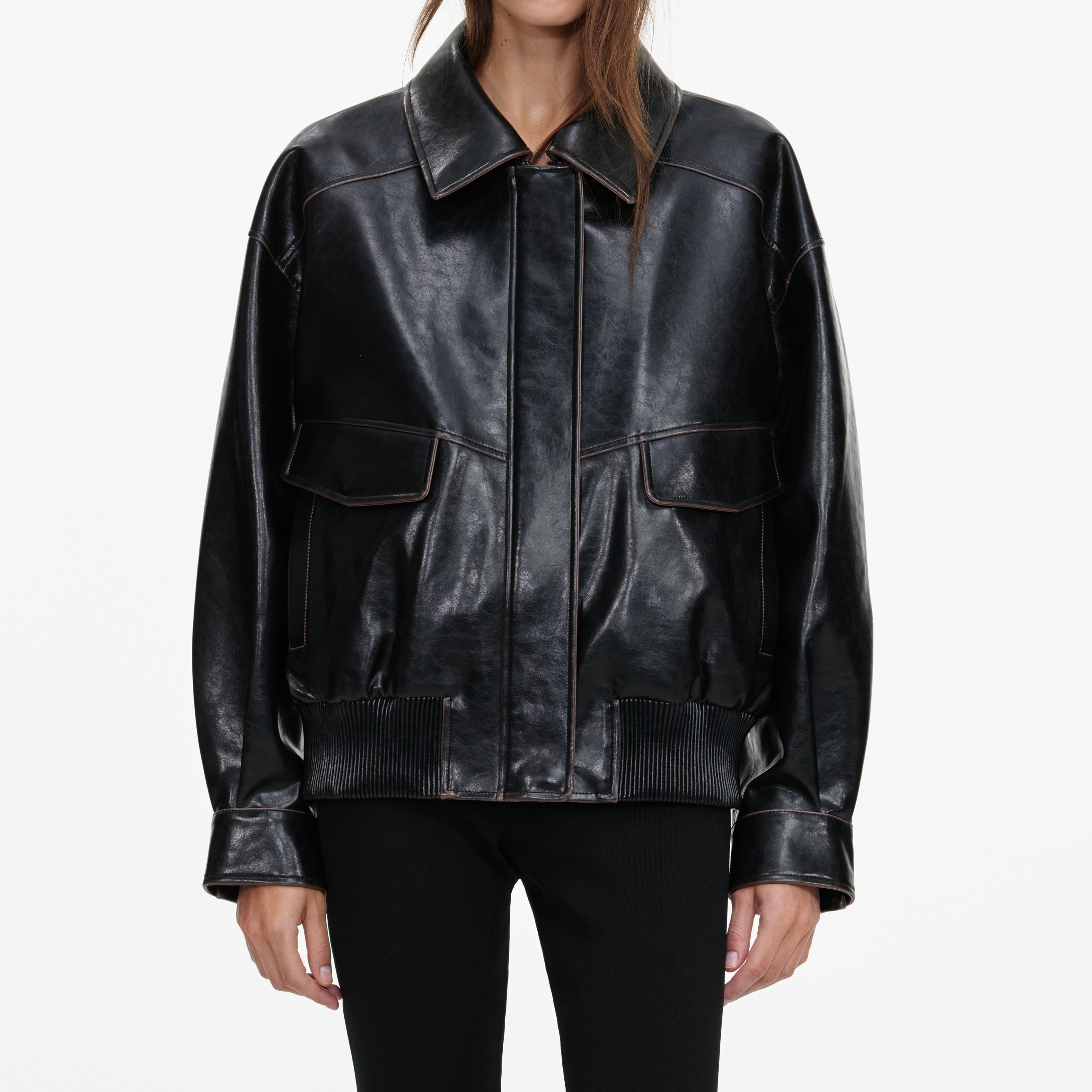 Self Portrait Outerwear Black Faux Leather Jacke schwarz