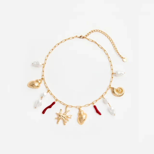 Self Portrait Gold Coral Pearl Kette Gold Charm Anhänger