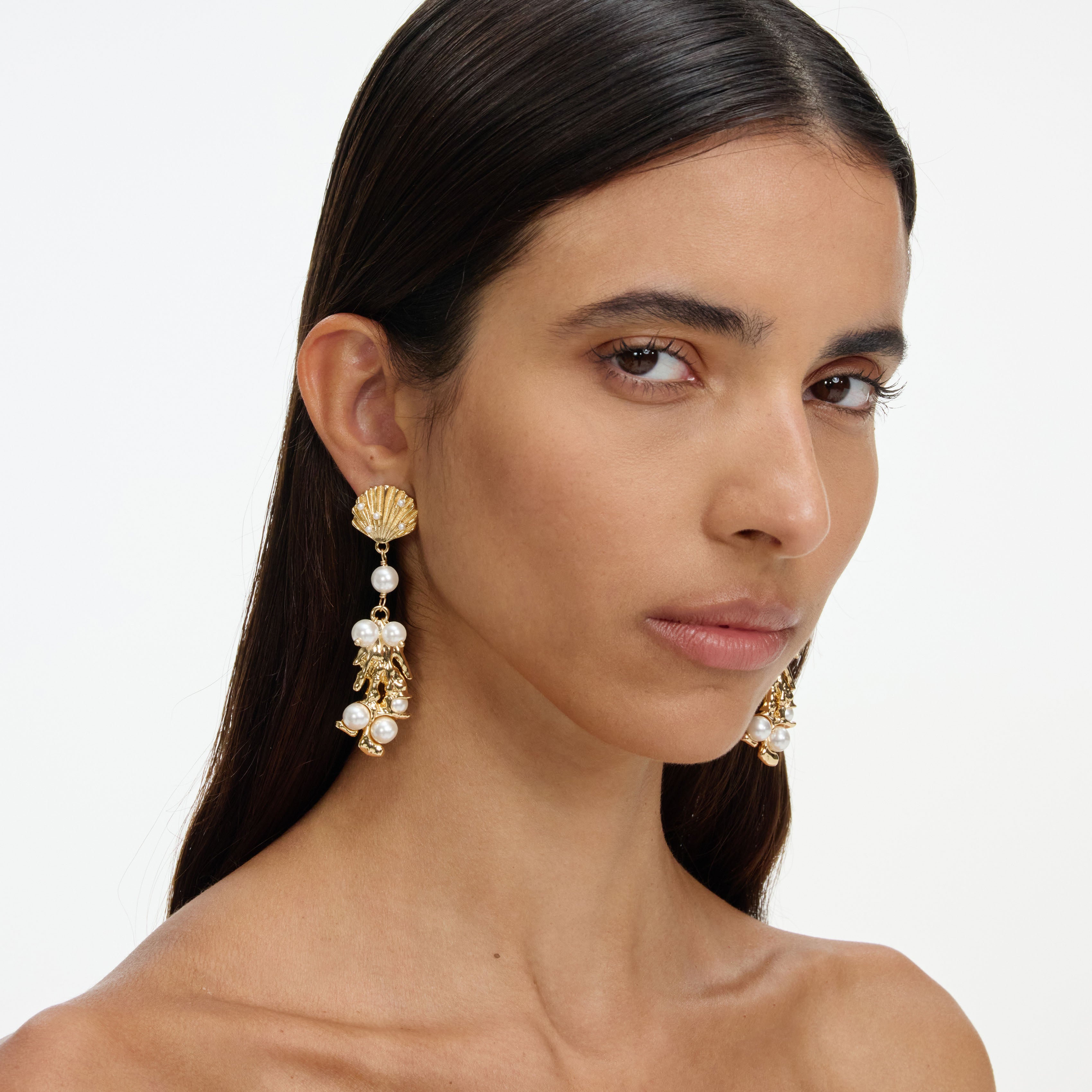 Self Portrait Gold Shell Pearl Ohrringe Gold One Size Muschel