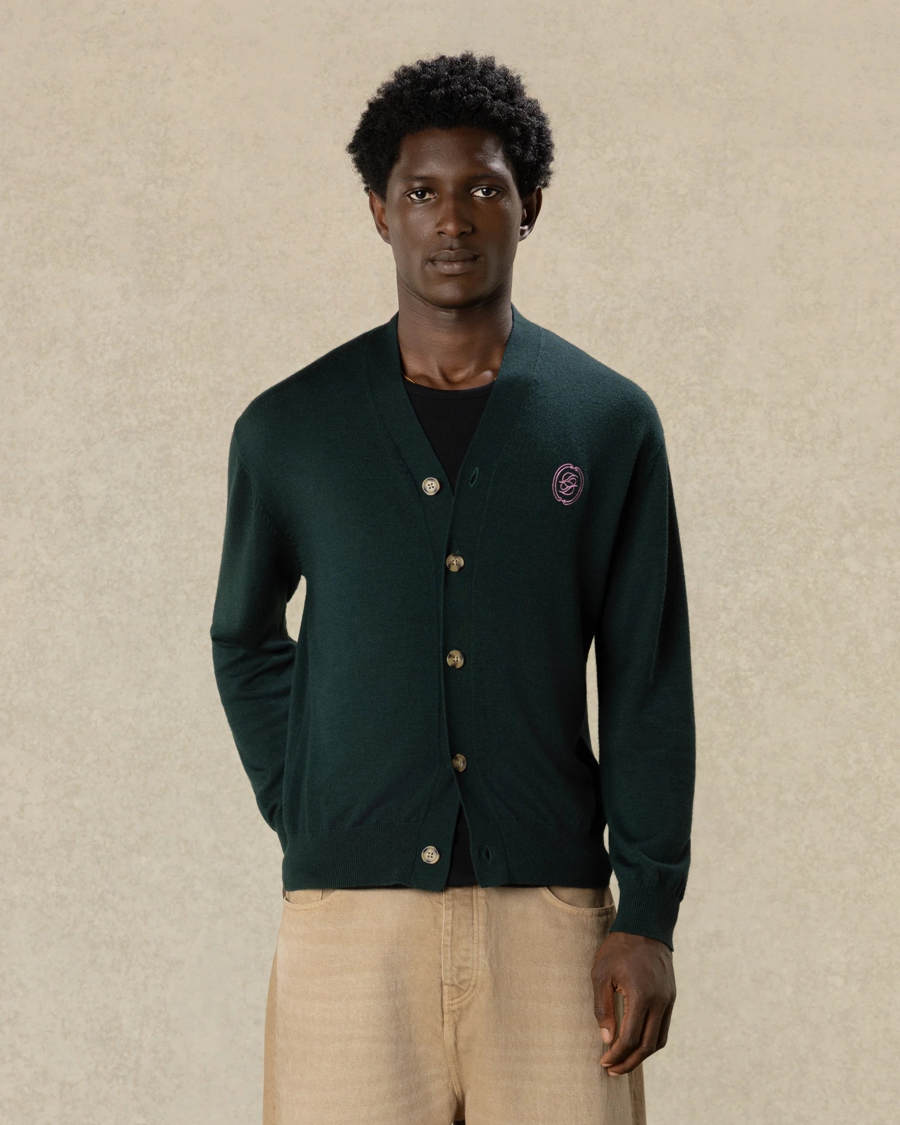 Drôle De Monsieur D Mirror Wool Silk Boxy Cardigan Dunkelgrün