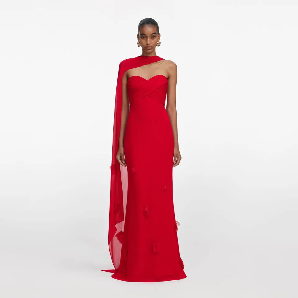 Self Portrait Red Georgette Flower Maxi Kleid Rot UK 8 Blume