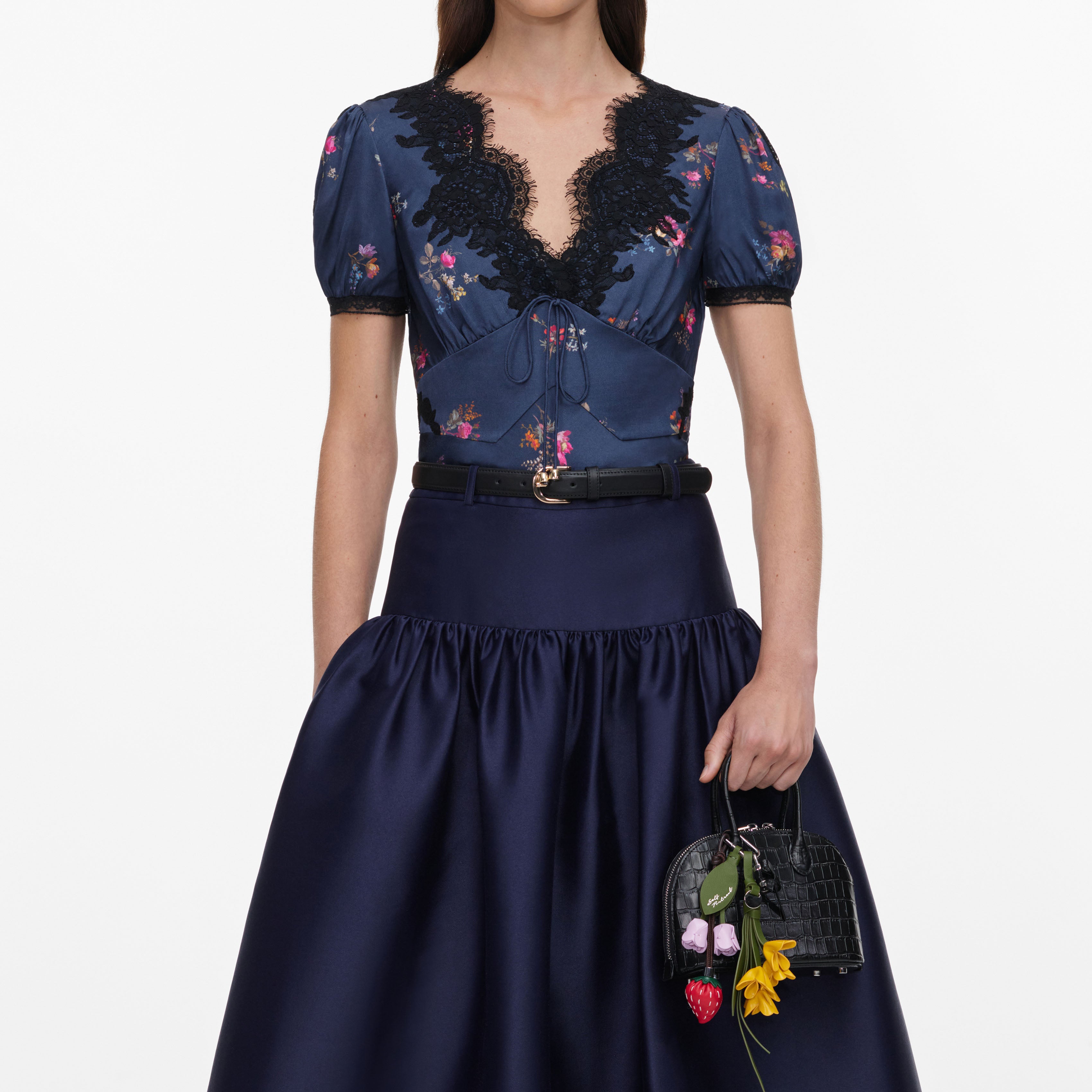 Self Portrait Navy Taffeta Midi Rock Blau Taft