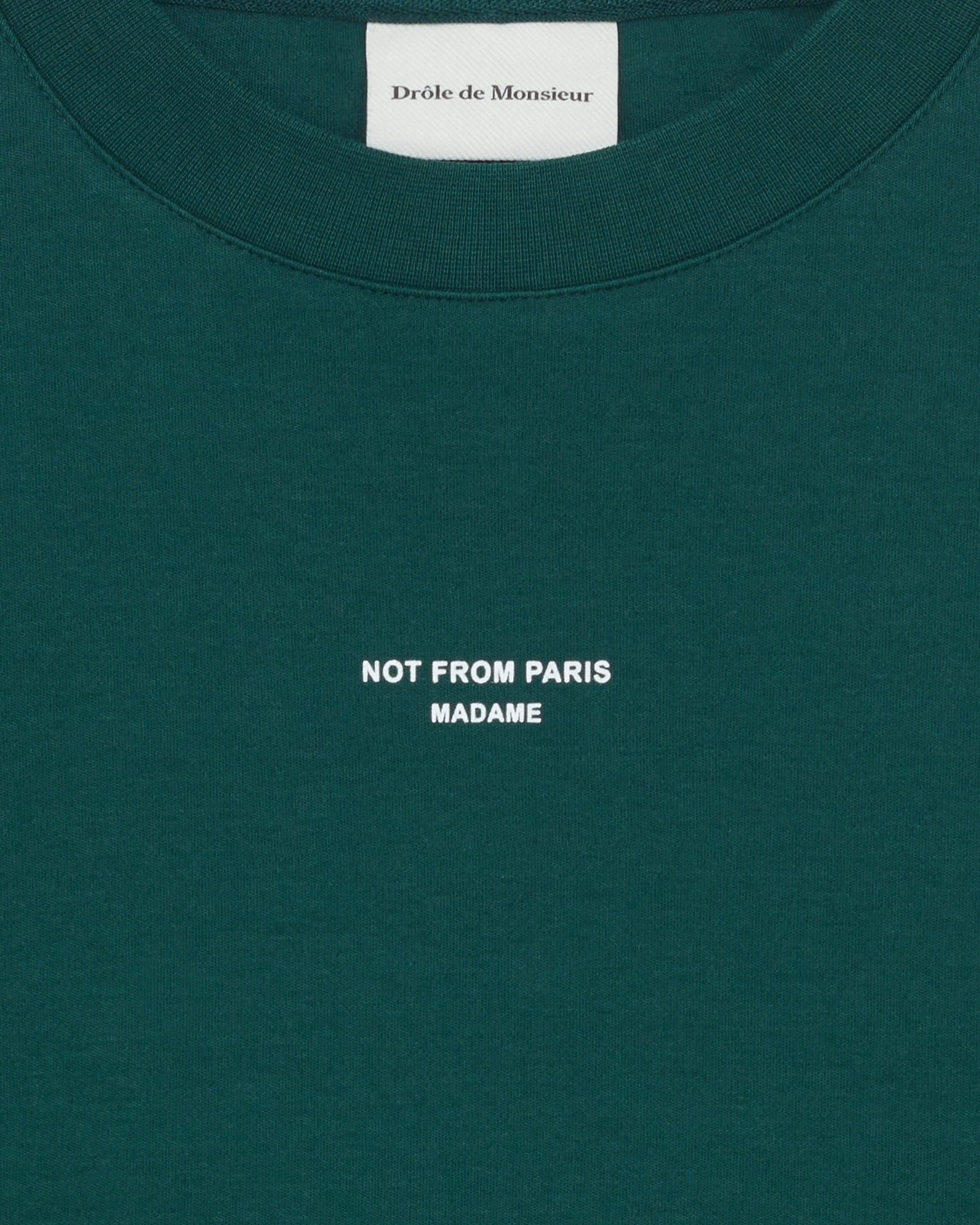Drôle De Monsieur Slogan Classique T-Shirt Dunkelgrün Baumwolle