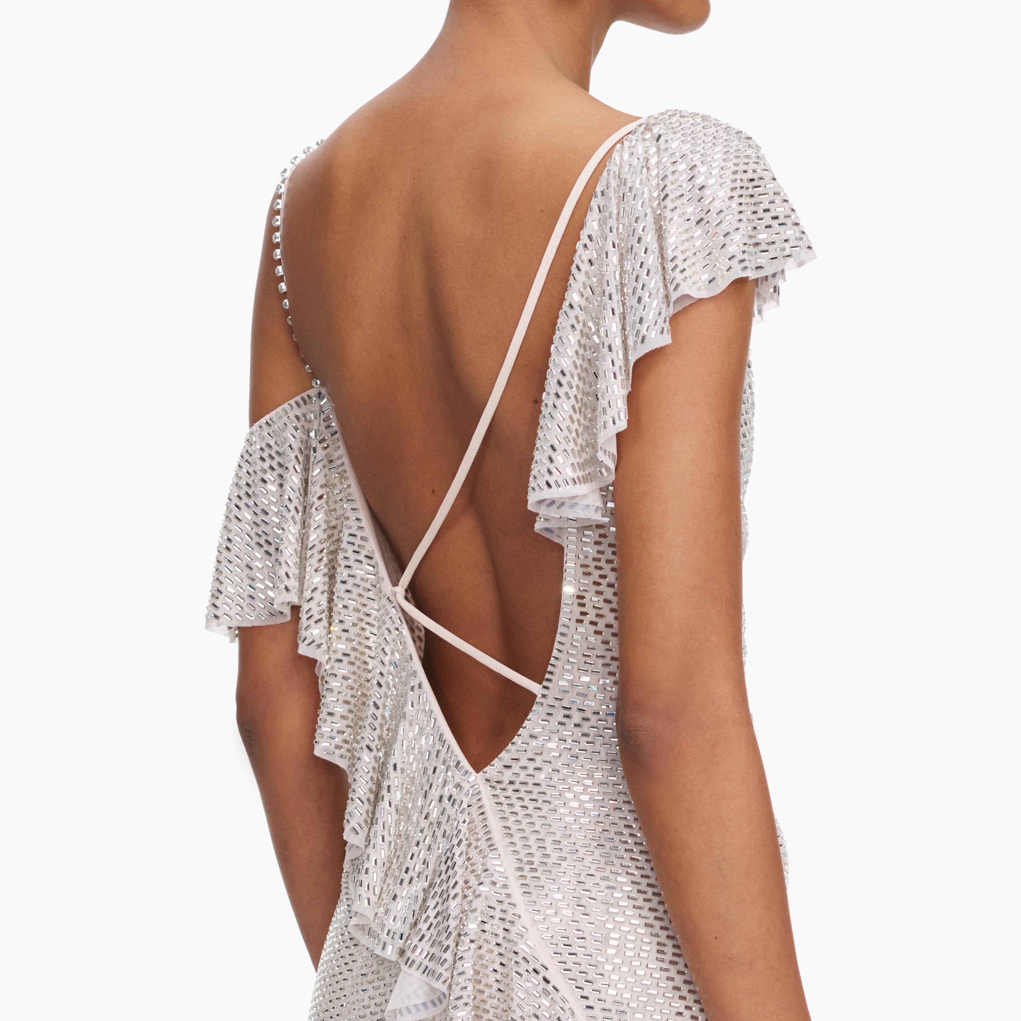 Self Portrait Champagne Rhinestone Ruffle Maxikleid champagne