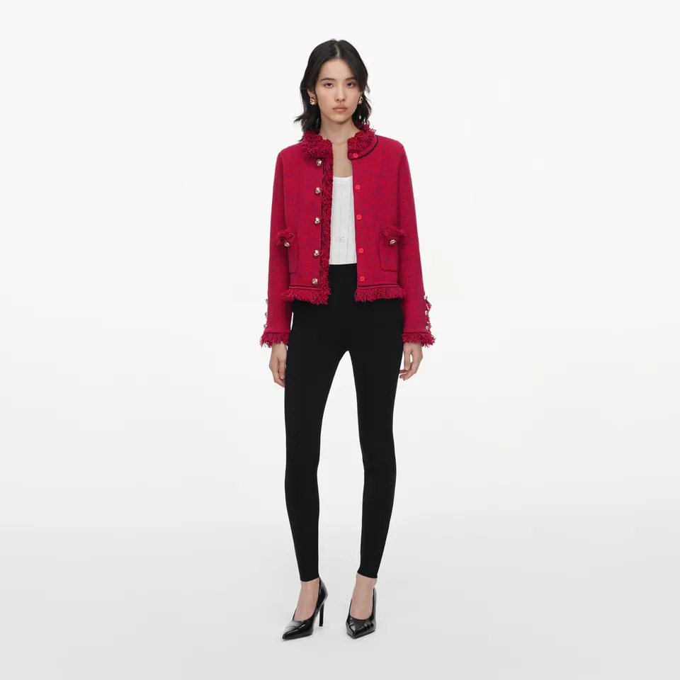 Self Portrait Red Frayed Strickjacke Rot Boucle M