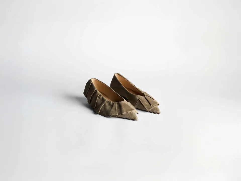 J.W.Anderson Ruffle Ballerina Ballerinas Grau Ziegenvelours