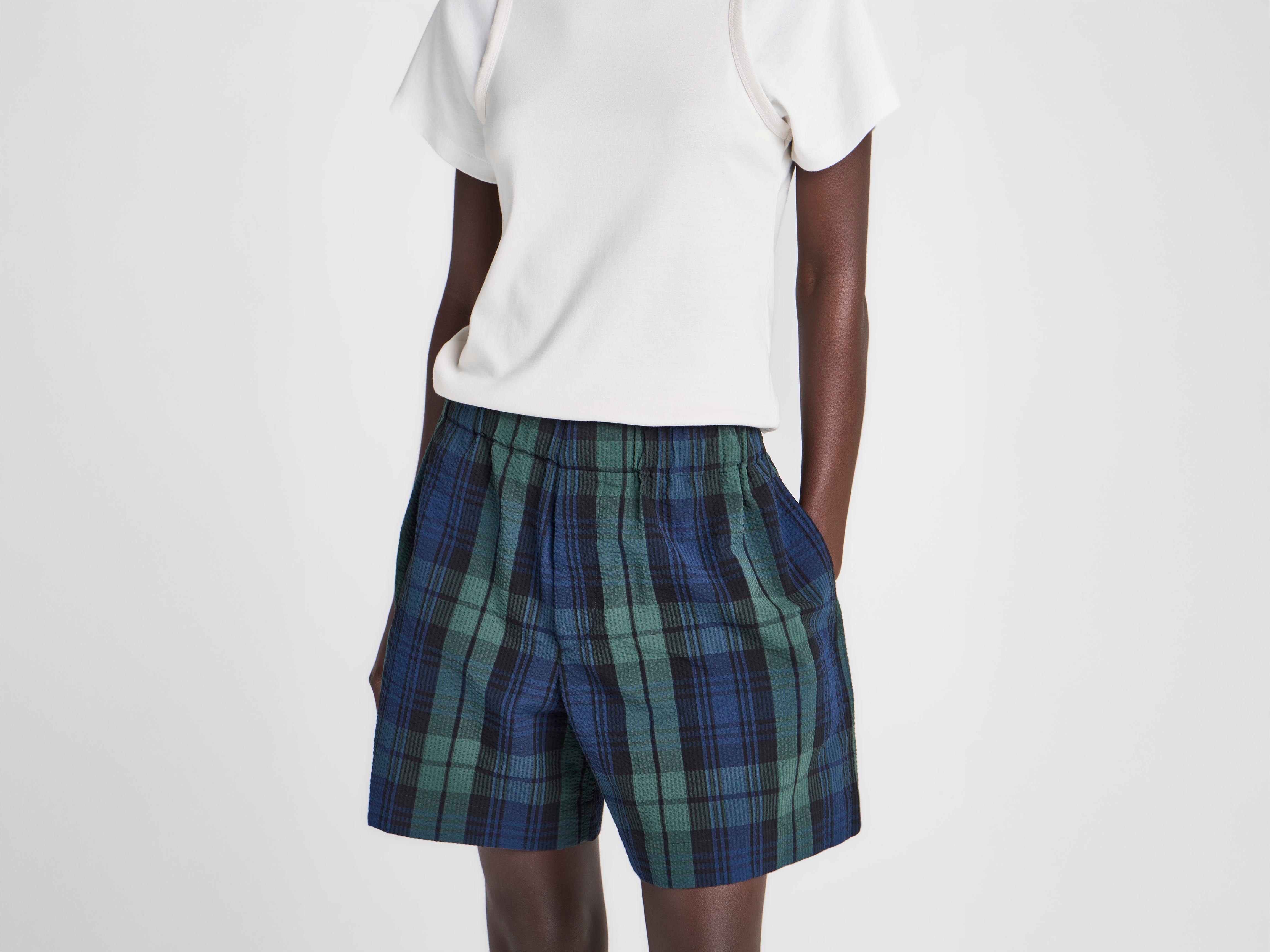 J.W.Anderson Check Shorts Seersucker Navy Grün Damen