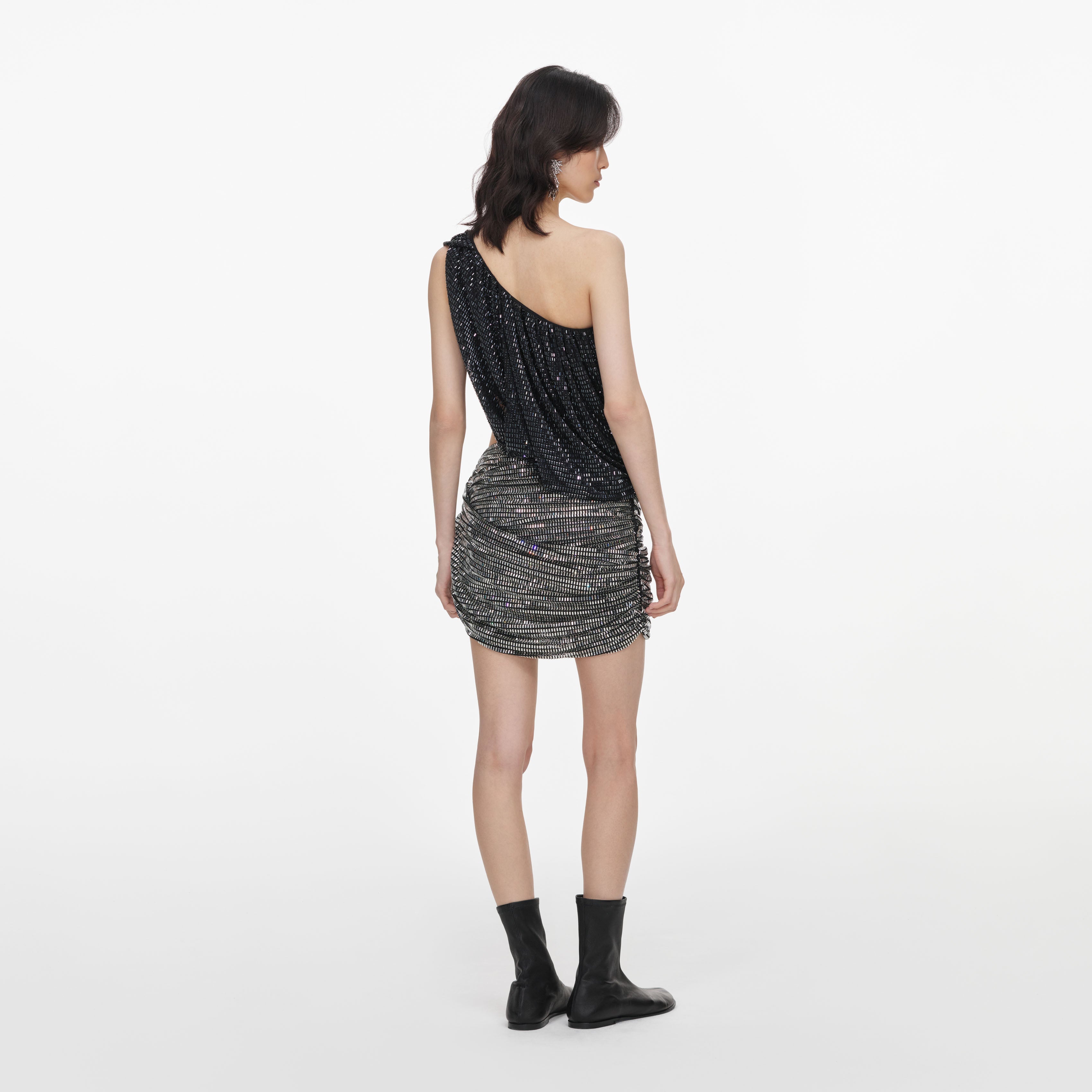 Self Portrait Black Rhinestone One Shoulder Top Strass