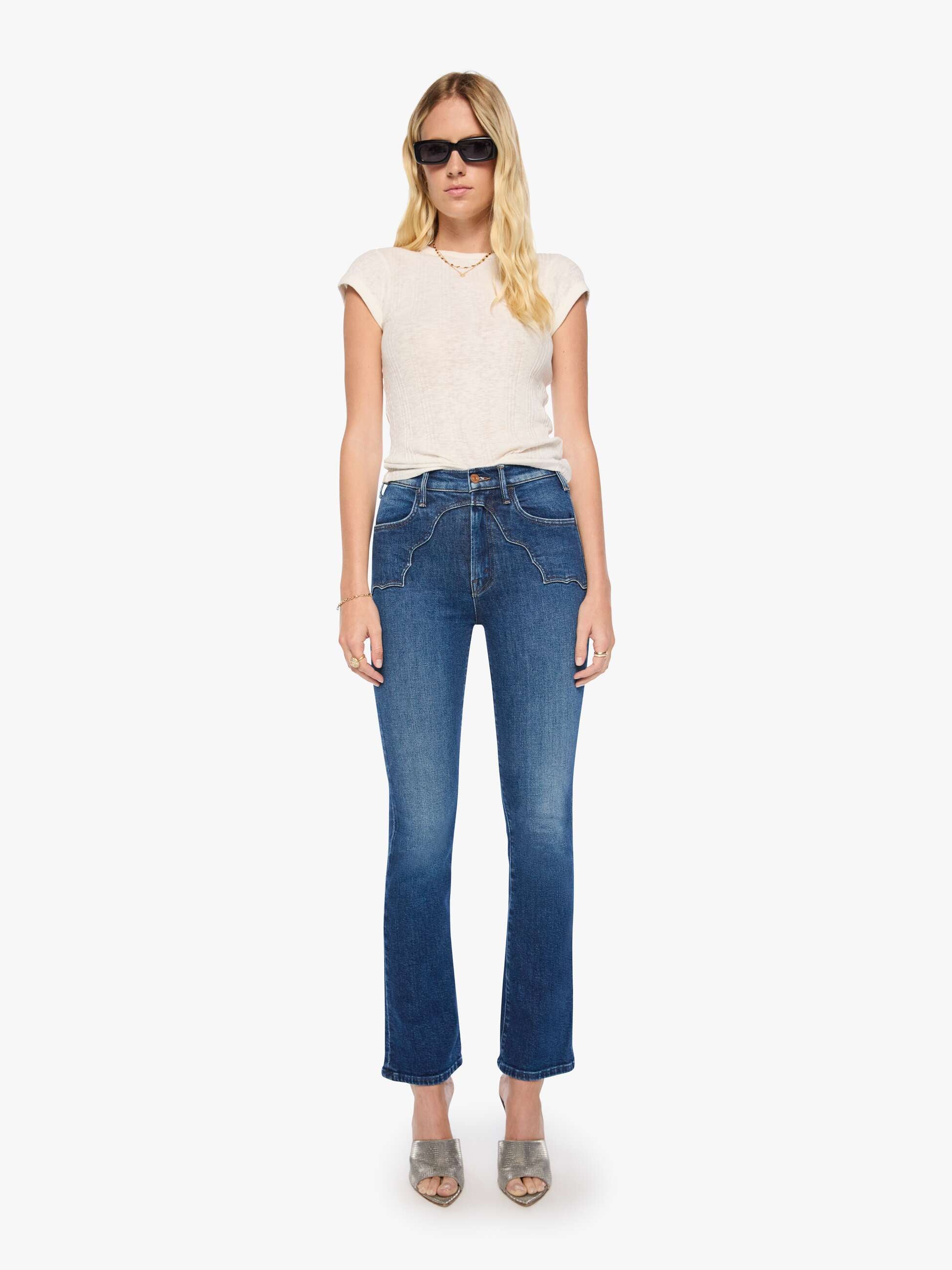 Mother Denim Buckle Bunny Hustler Jeans Cosmic Cowgirl Blau