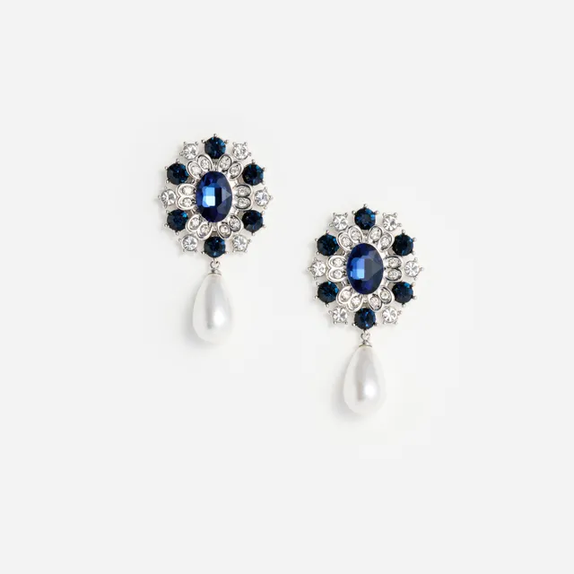 Self Portrait Blue Crystal Pearl Droplet Ohrringe Blau