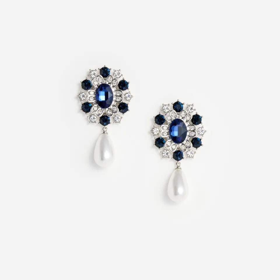 Self Portrait Blue Crystal Pearl Droplet Ohrringe Blau