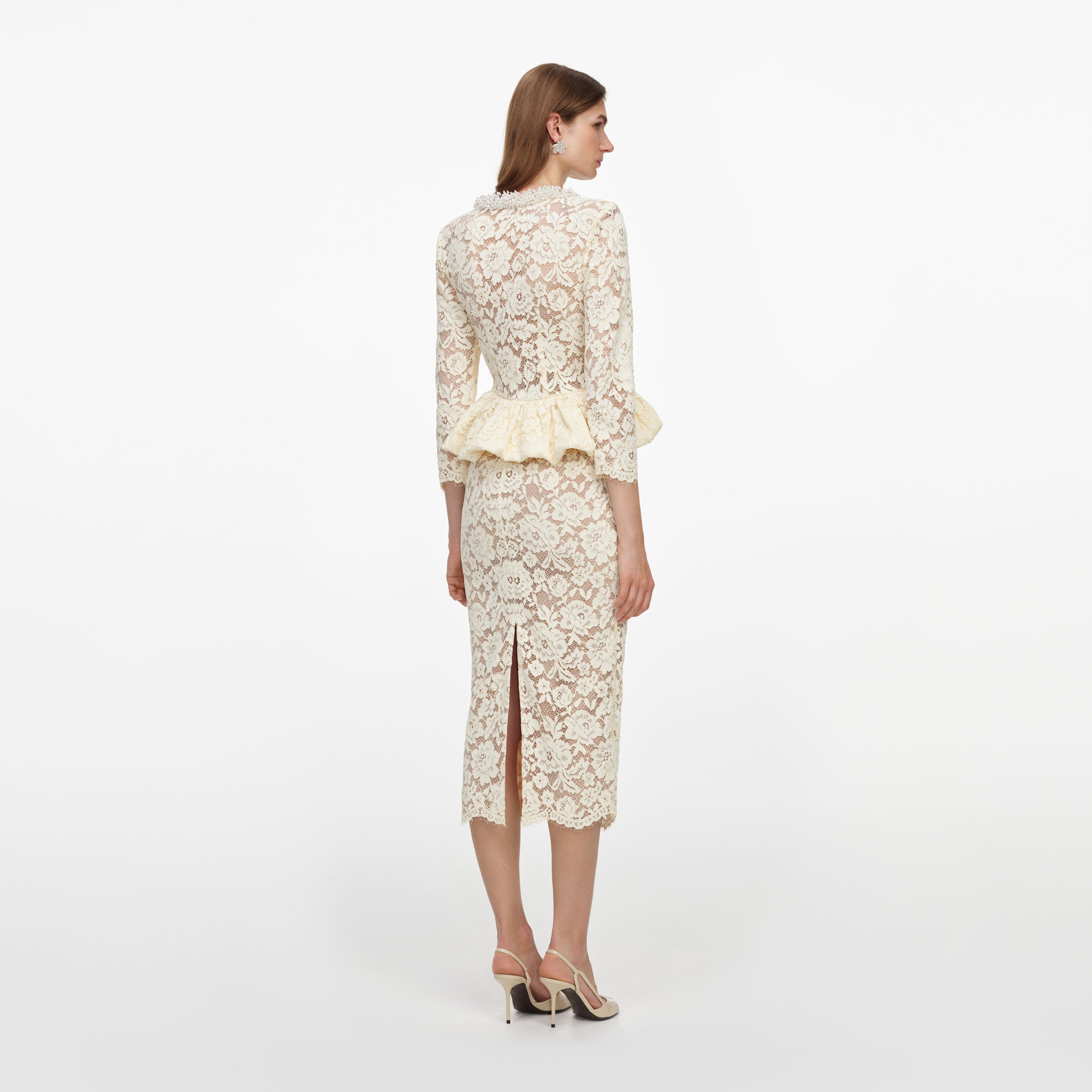 Self Portrait Yellow Lace Midikleid Gelb Spitze Peplum