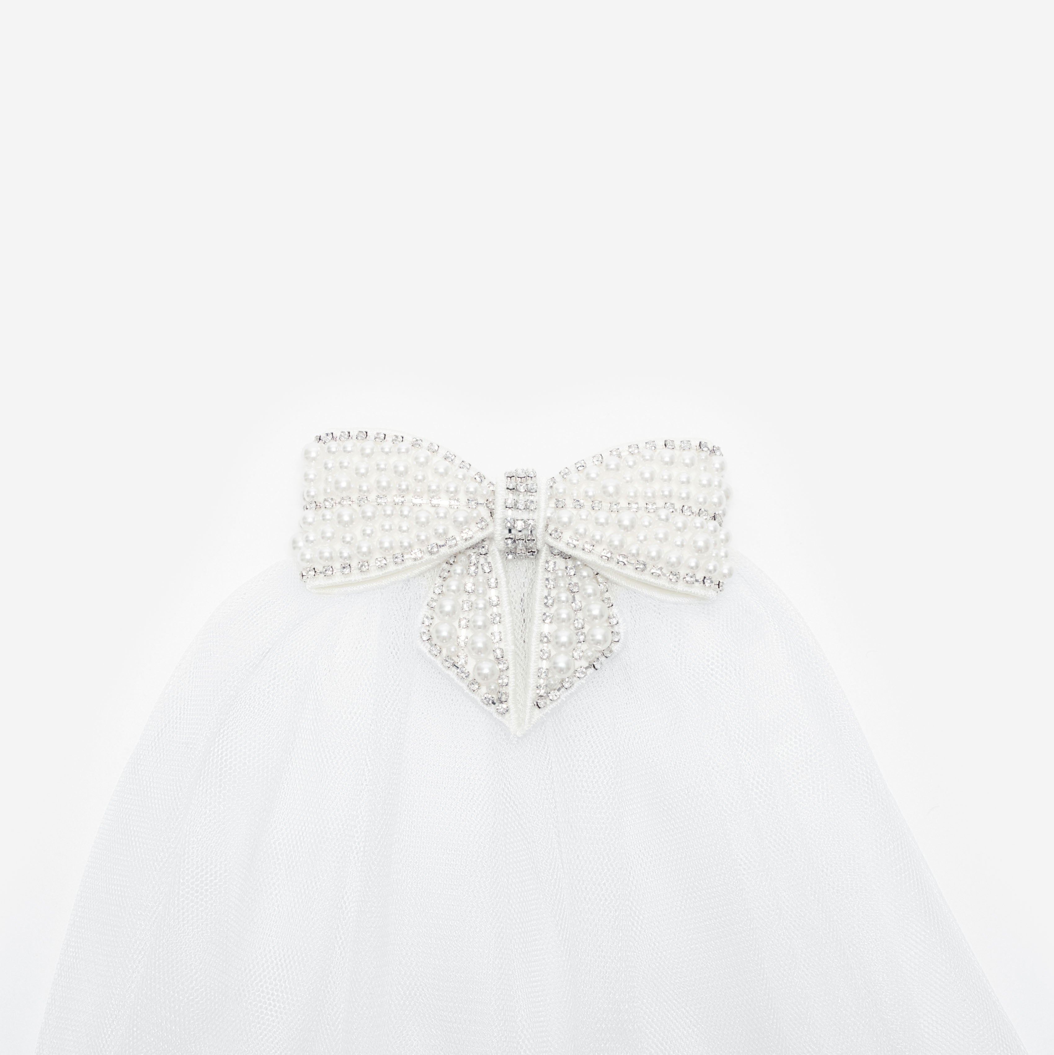 Self Portrait Embellished Bow Veil Haarschleier Creme mit Perlen