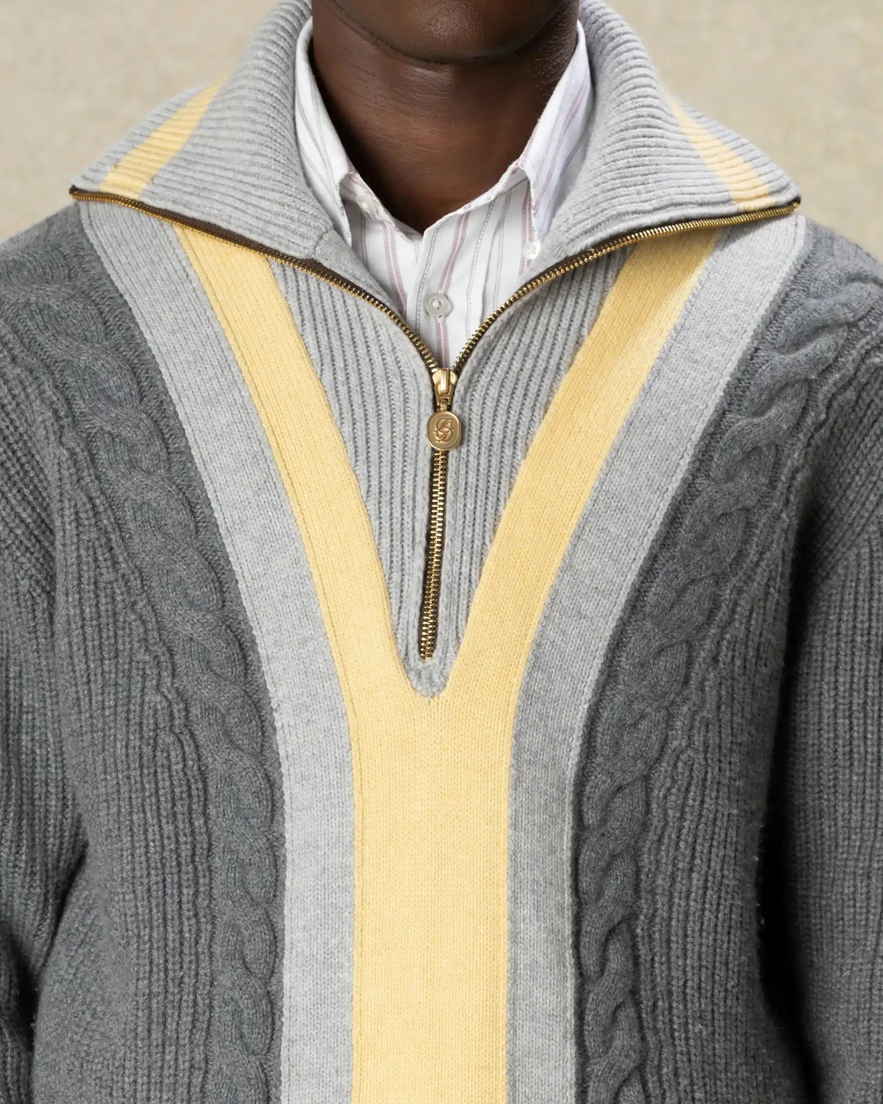 Drôle De Monsieur Half Zipped Trucker Sweater Strickpullover Grau Wolle